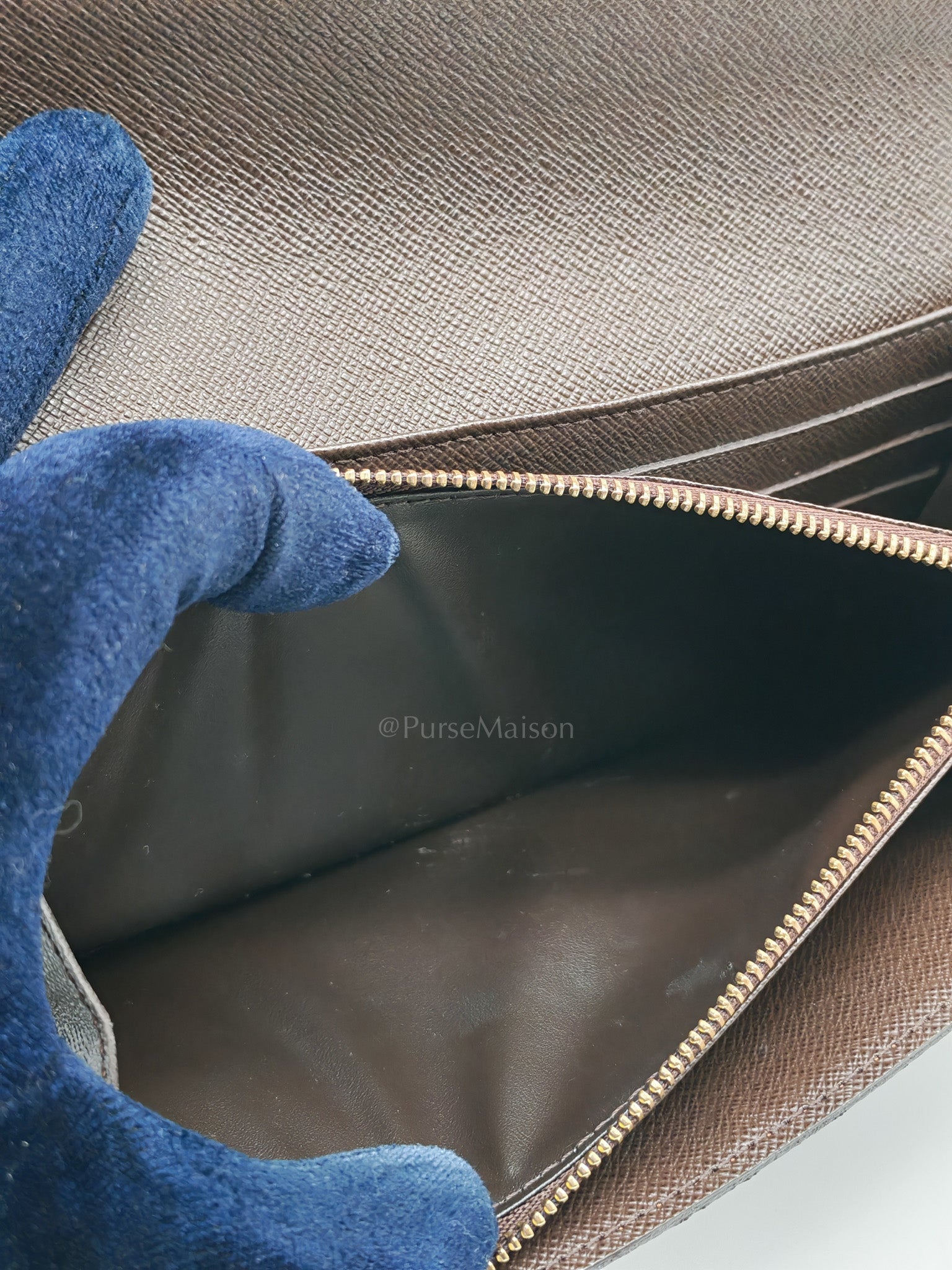 Sarah Long Wallet in Damier Ebene Canvas | Purse Maison Luxury Bags Shop