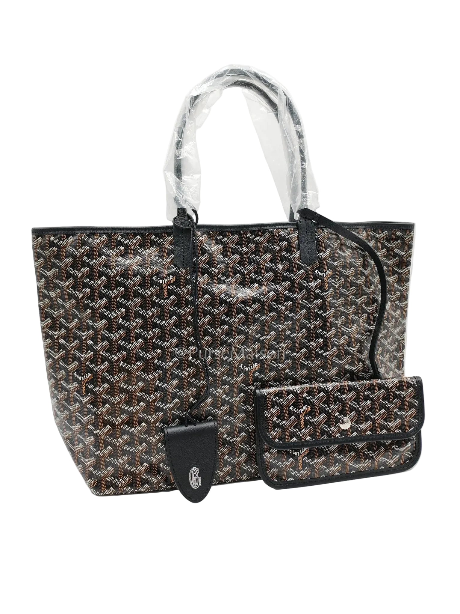 Saint Louis PM Black with Croc Universel Clip Charm in Goyardine Canvas Tote Bag
