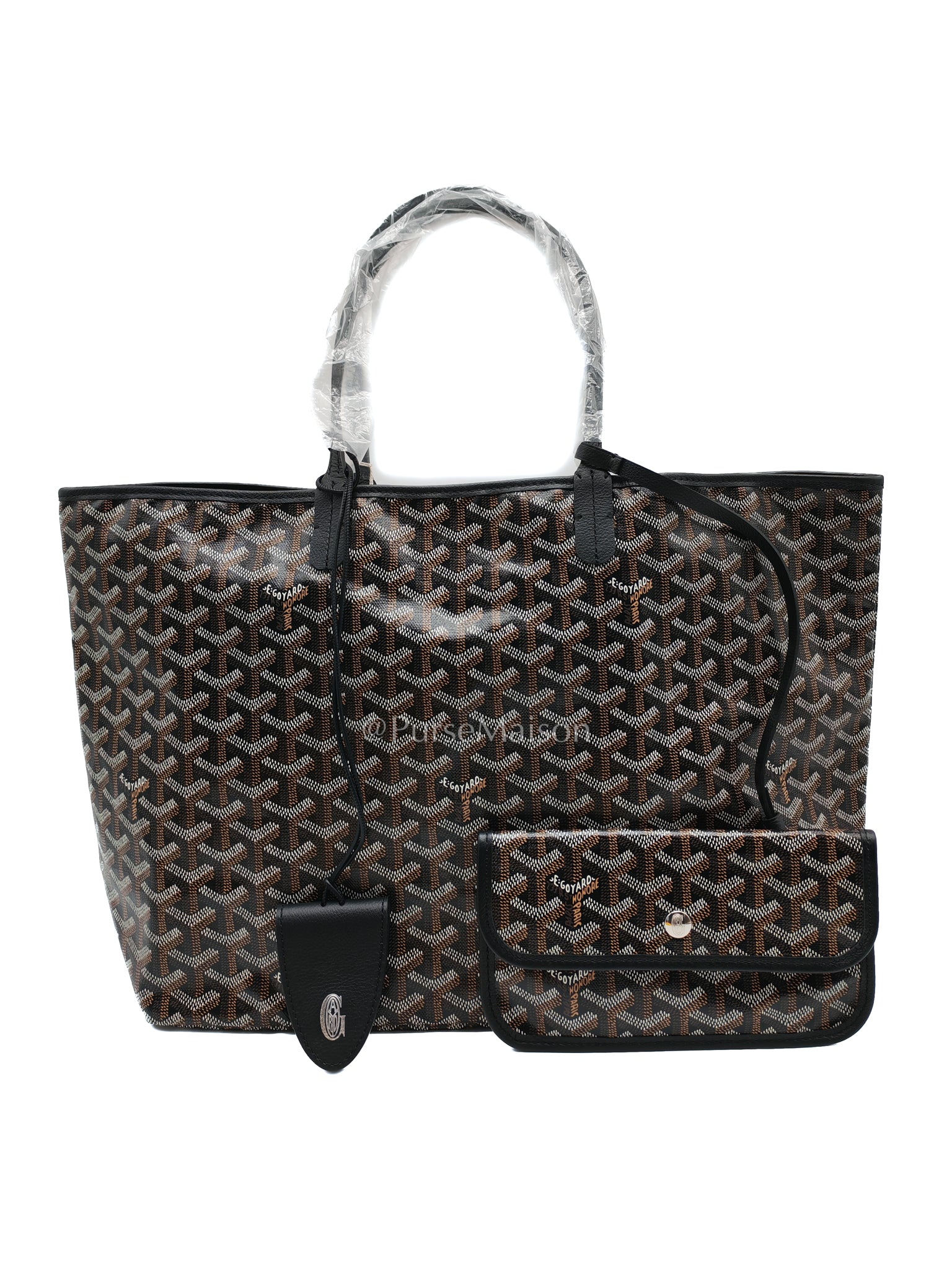 Saint Louis PM Black with Croc Universel Clip Charm in Goyardine Canvas Tote Bag
