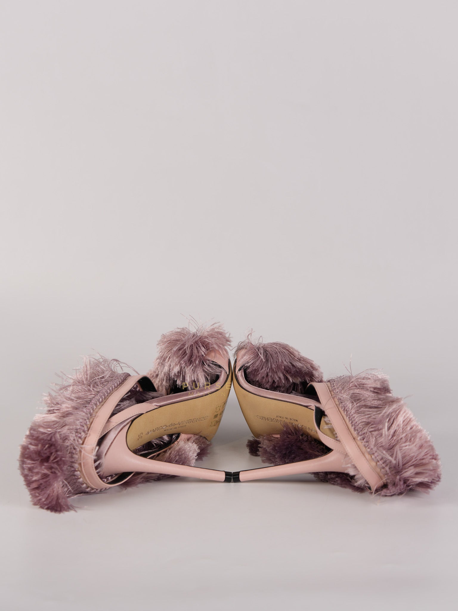 Satin Furr in Pink Fringed Slingback Heels Size 35 Eu (22 cm) | Purse Maison Luxury Bags Shop