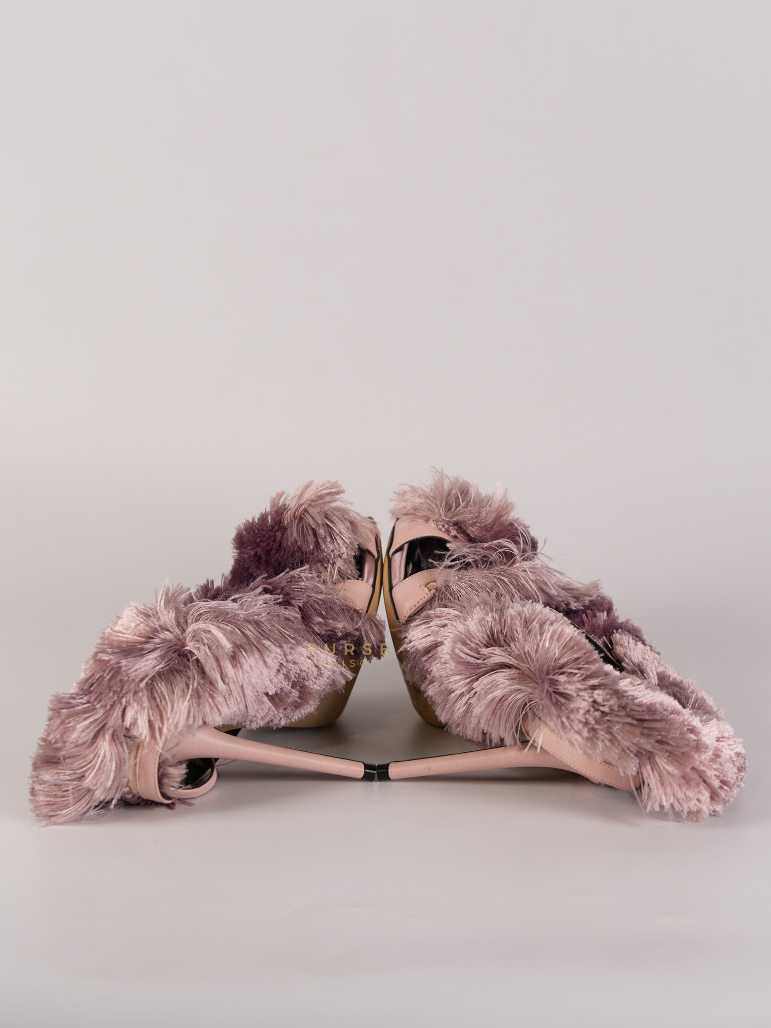 Satin Furr in Pink Fringed Slingback Heels Size 35 Eu (22 cm) | Purse Maison Luxury Bags Shop