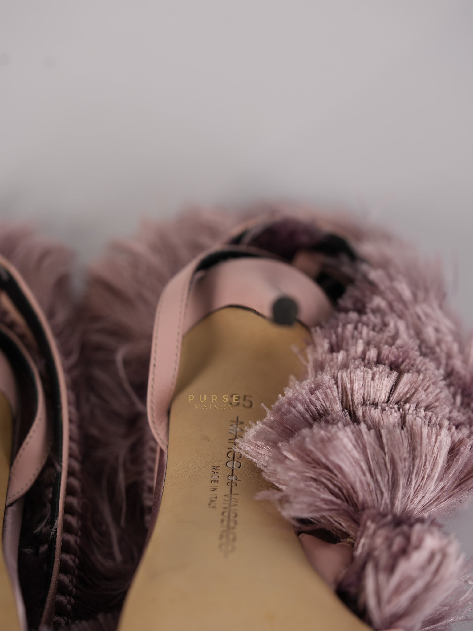 Satin Furr in Pink Fringed Slingback Heels Size 35 Eu (22 cm) | Purse Maison Luxury Bags Shop