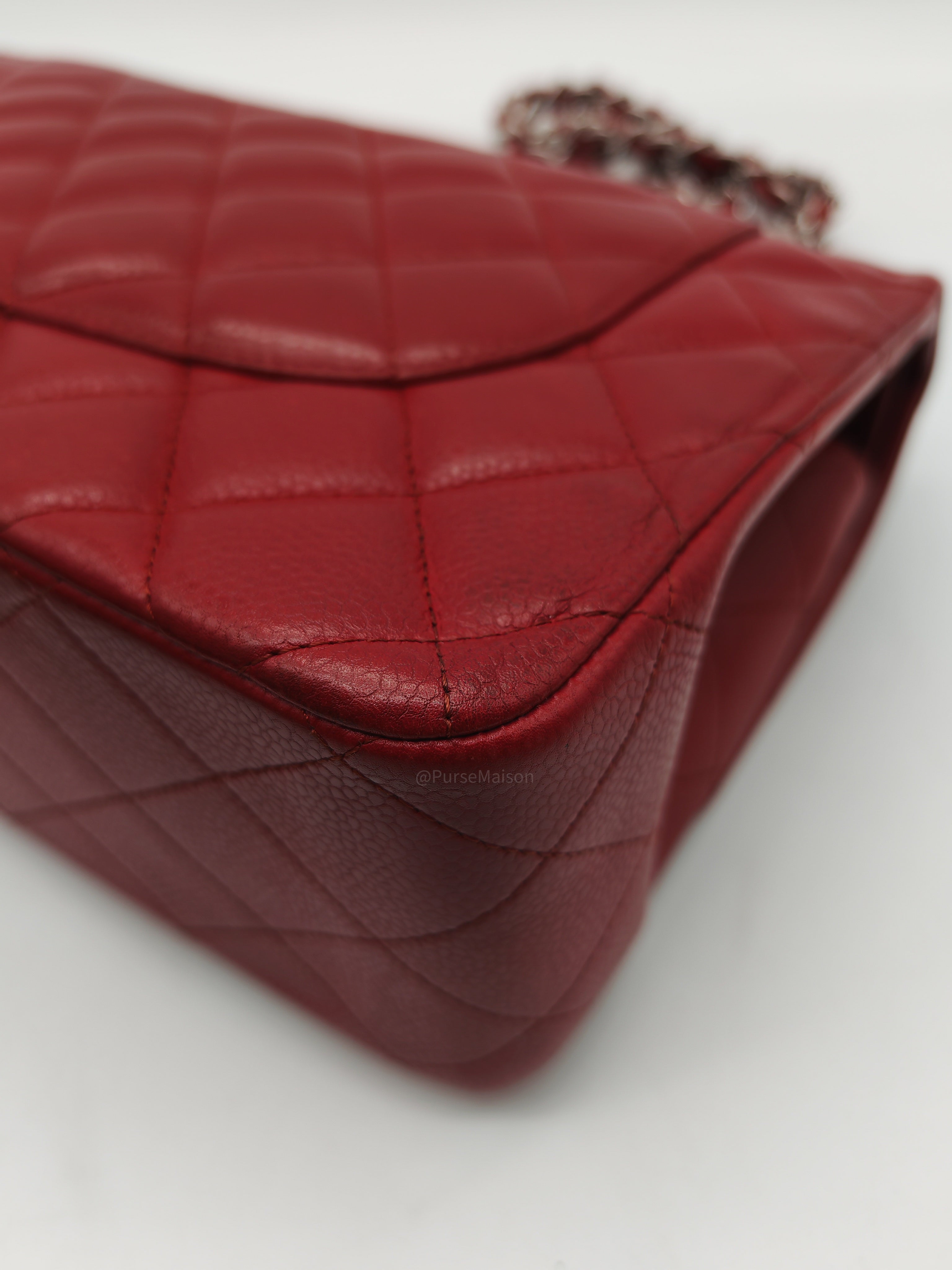 Chanel Classic Double Flap Jumbo in Red Quilted Caviar Leather and Silver Hardware Series 16