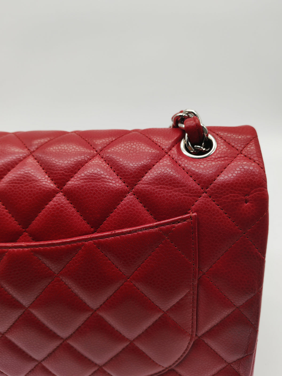 Chanel Classic Double Flap Jumbo in Red Quilted Caviar Leather and Silver Hardware Series 16