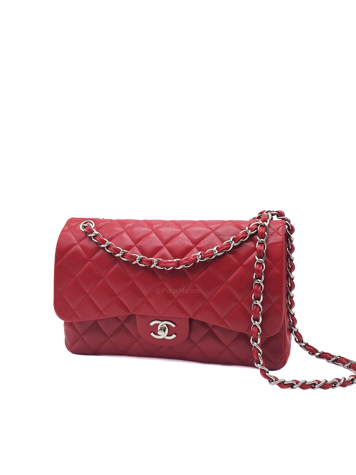 Chanel Classic Double Flap Jumbo in Red Quilted Caviar Leather and Silver Hardware Series 16