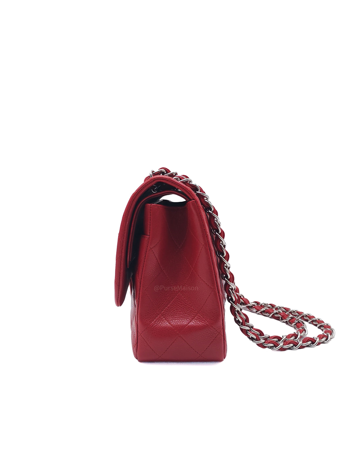 Chanel Classic Double Flap Jumbo in Red Quilted Caviar Leather and Silver Hardware Series 16