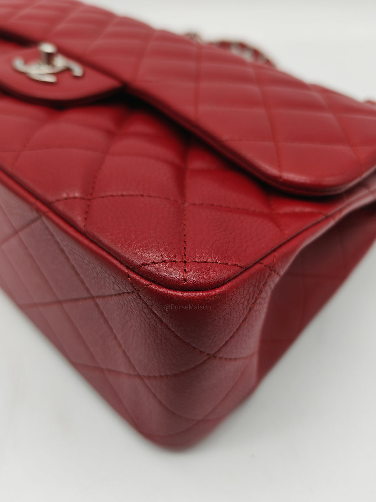 Chanel Classic Double Flap Jumbo in Red Quilted Caviar Leather and Silver Hardware Series 16