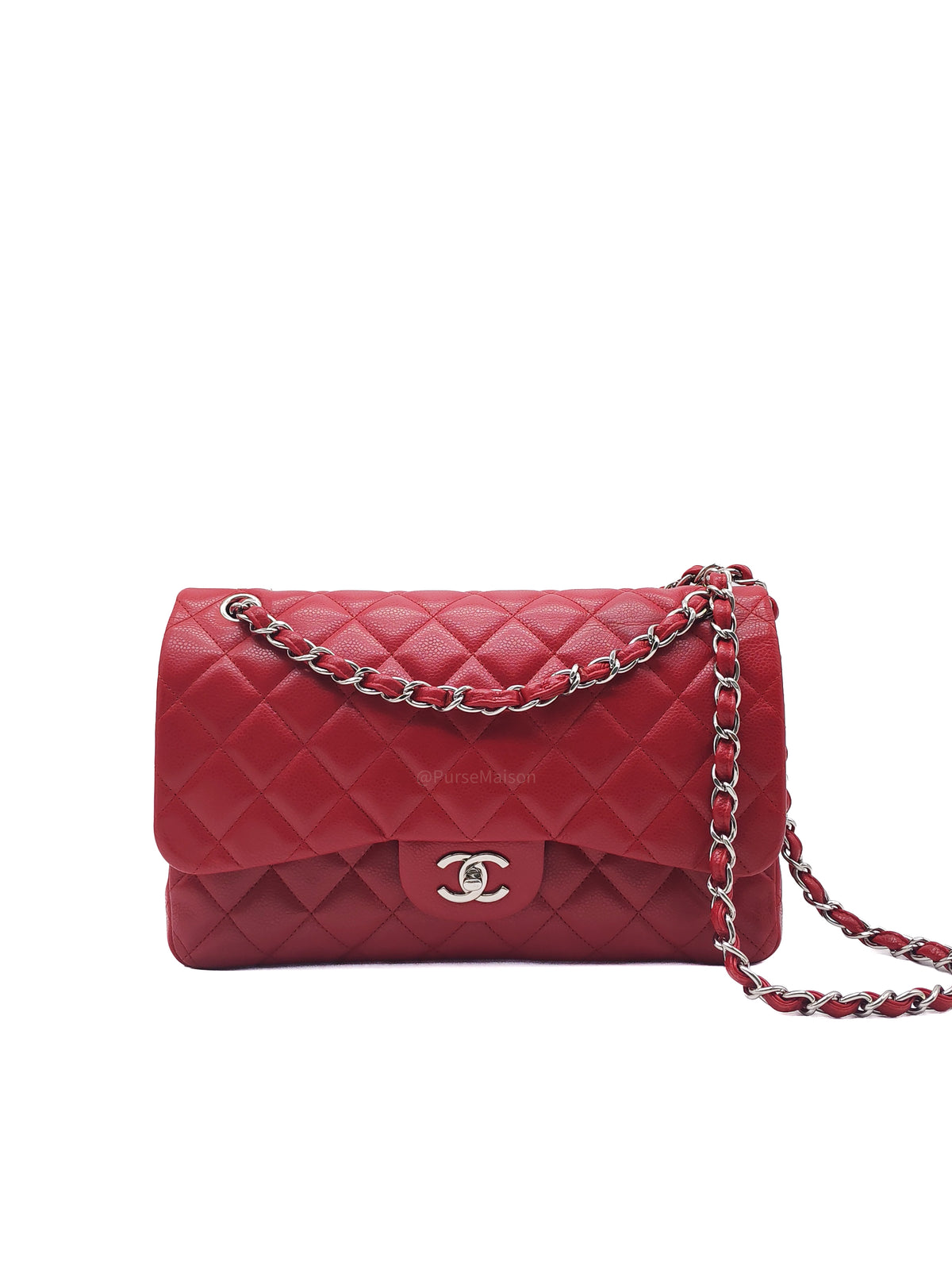 Chanel Classic Double Flap Jumbo in Red Quilted Caviar Leather and Silver Hardware Series 16