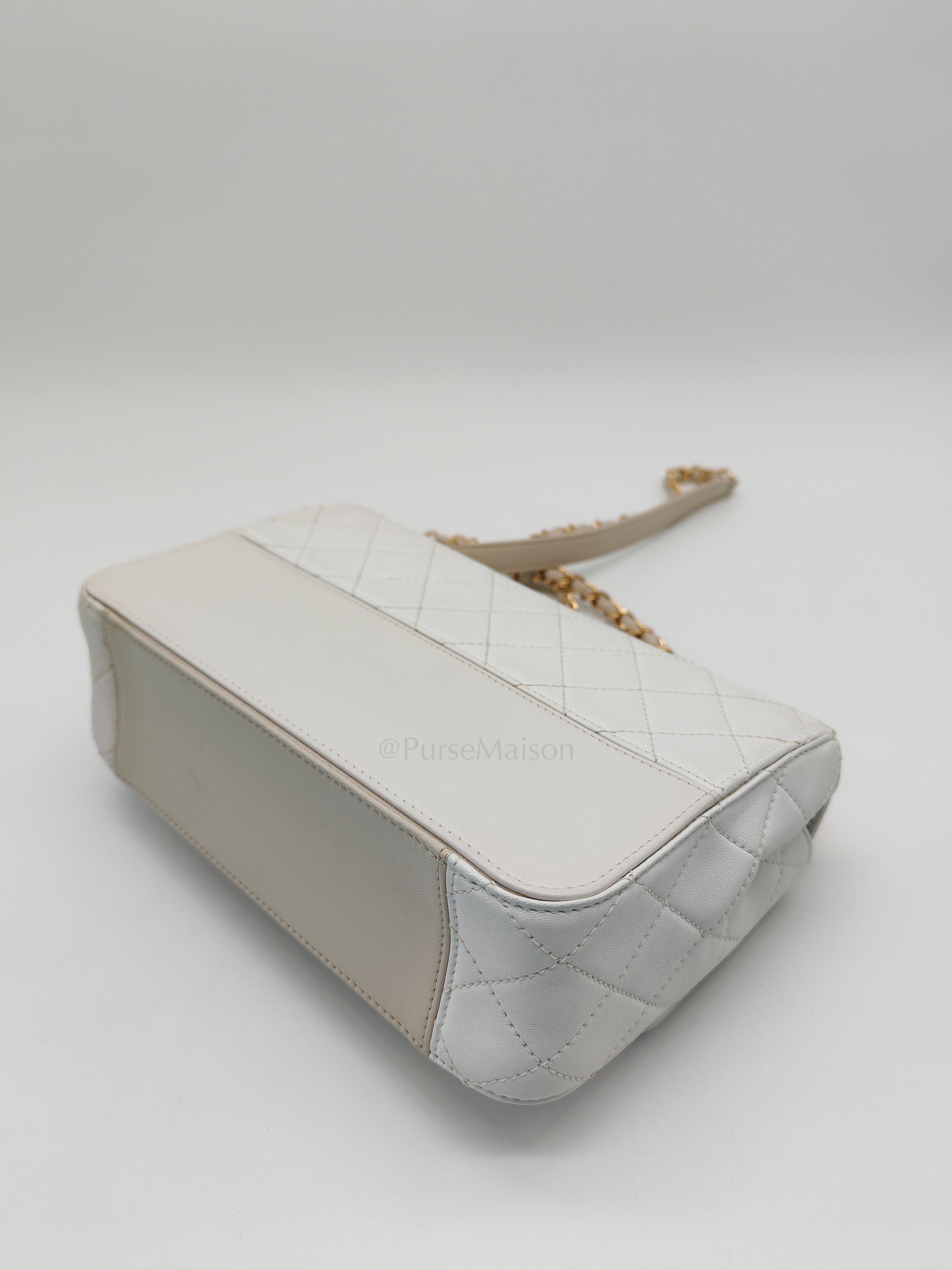 Coco Mark Flap Bag Small in White and Beige Lambskin Leather and Gold Hardware (Series 28) | Purse Maison Luxury Bags Shop