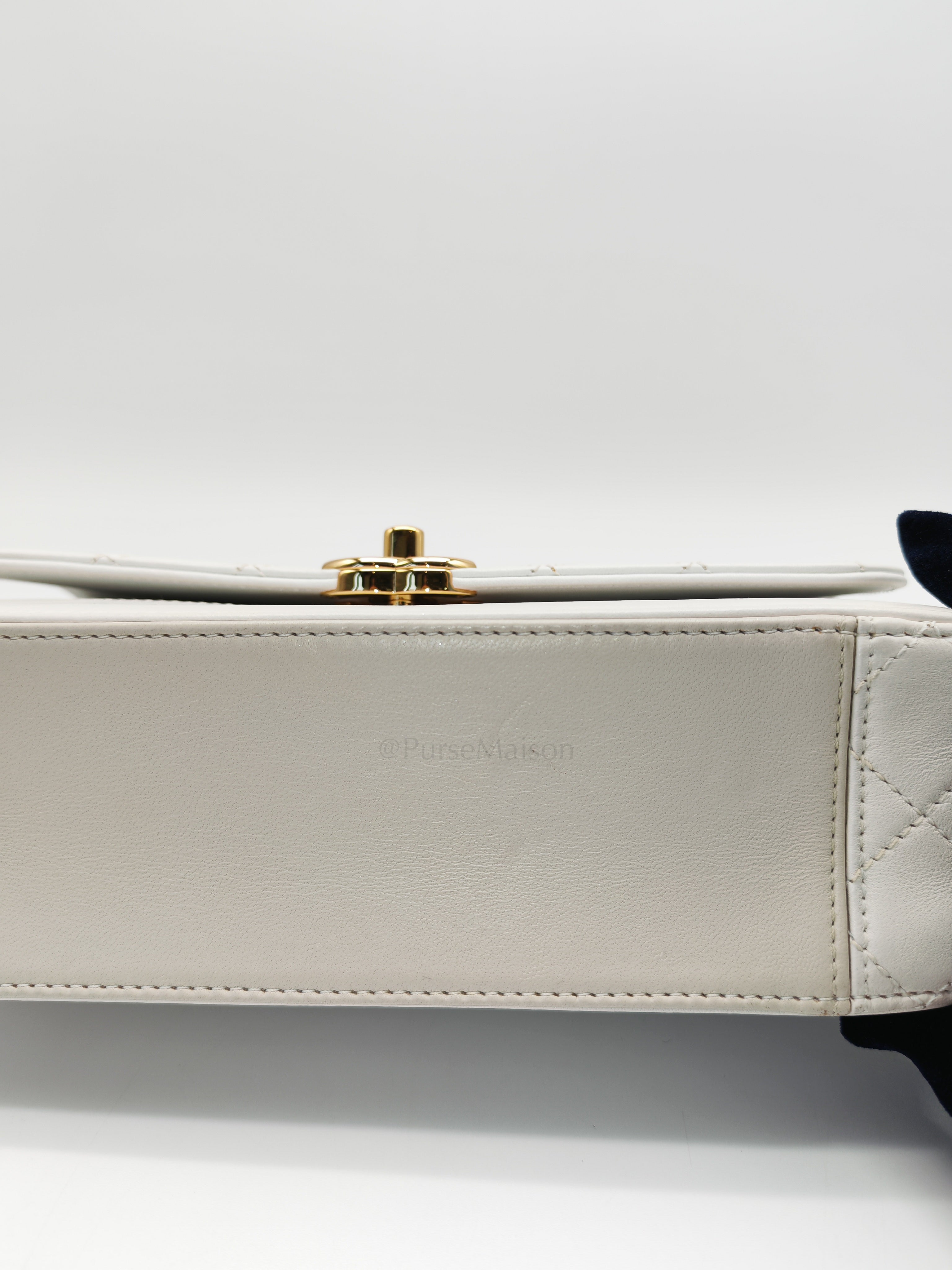 Coco Mark Flap Bag Small in White and Beige Lambskin Leather and Gold Hardware (Series 28) | Purse Maison Luxury Bags Shop