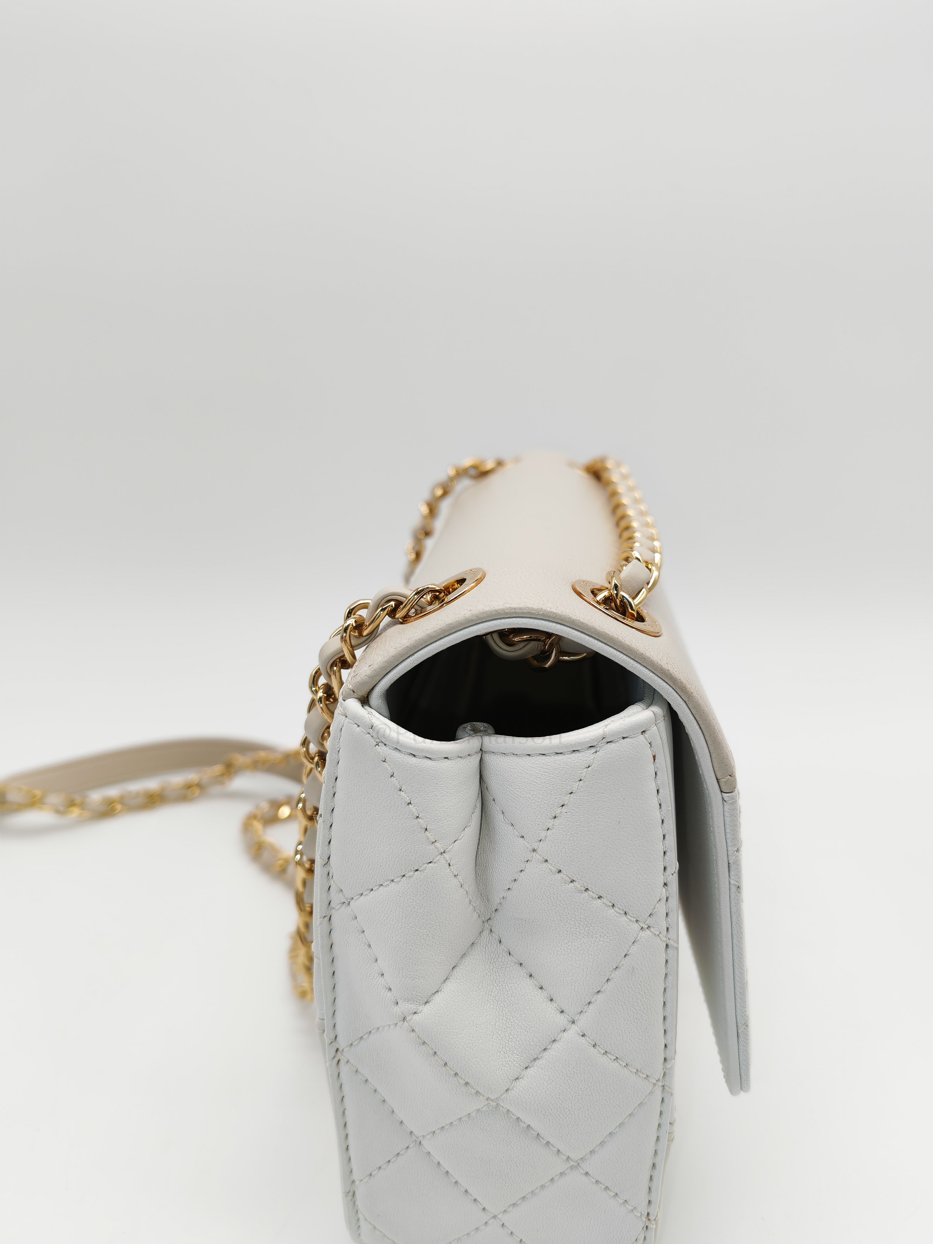 Coco Mark Flap Bag Small in White and Beige Lambskin Leather and Gold Hardware (Series 28) | Purse Maison Luxury Bags Shop