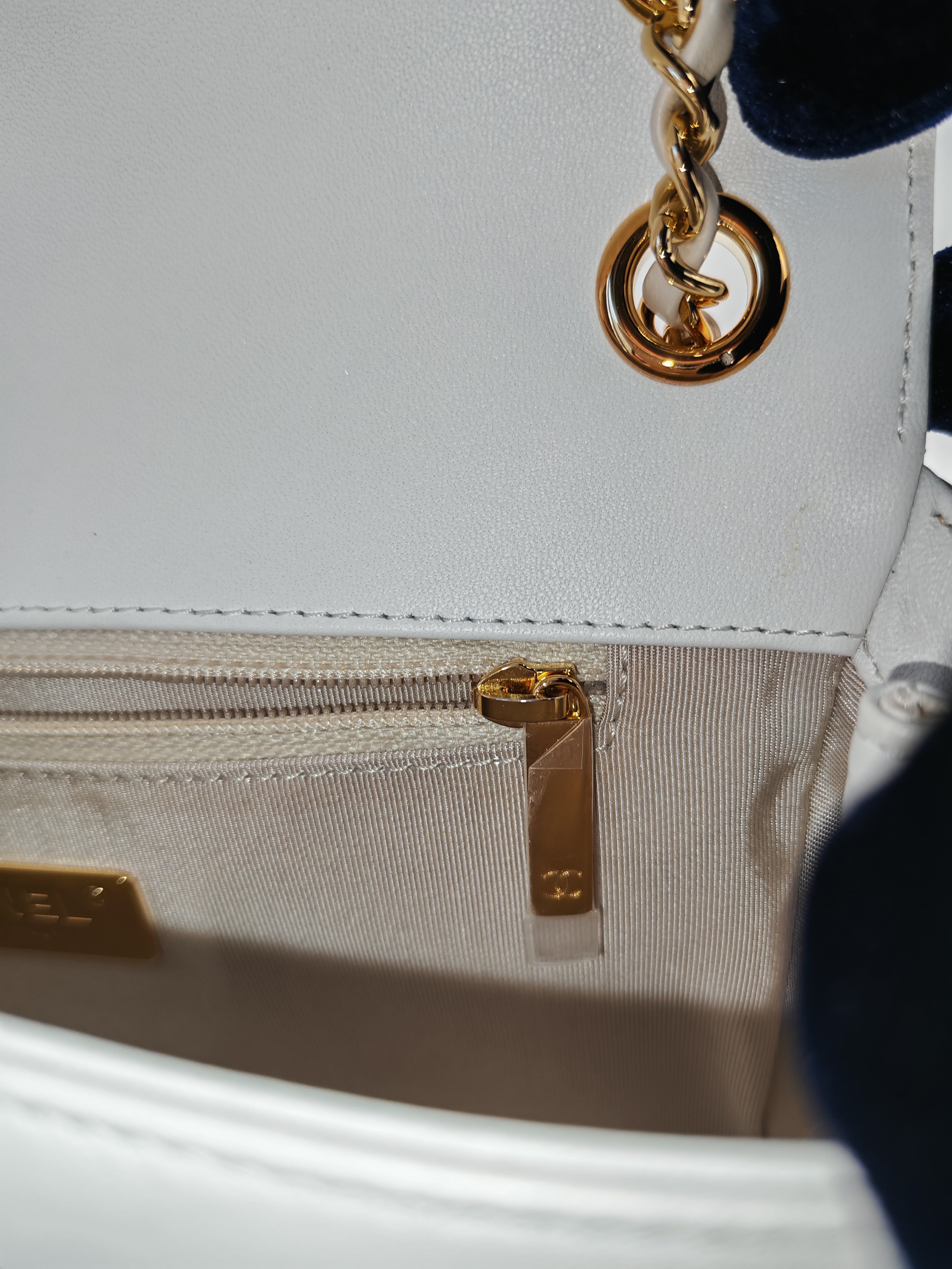 Coco Mark Flap Bag Small in White and Beige Lambskin Leather and Gold Hardware (Series 28) | Purse Maison Luxury Bags Shop