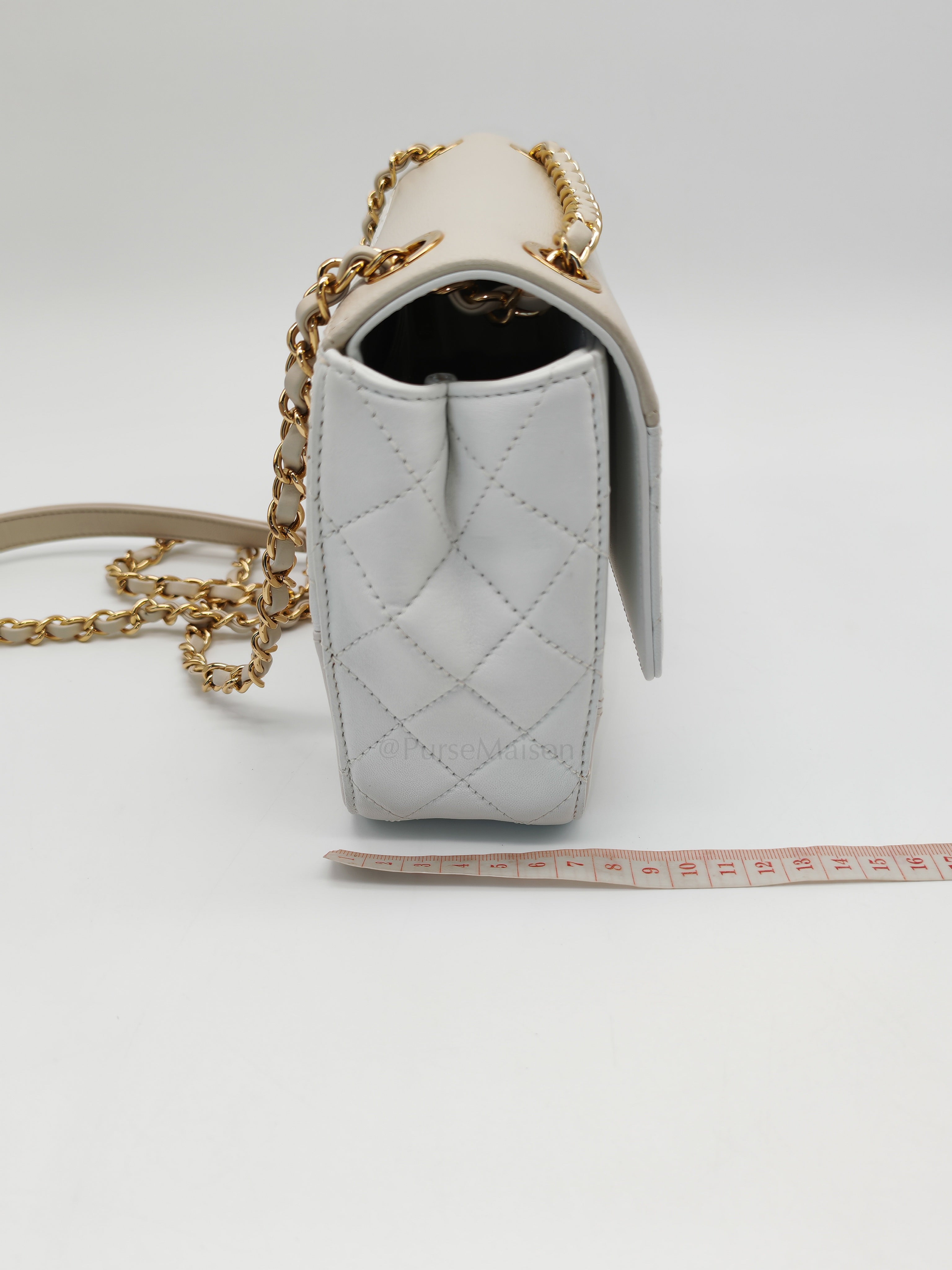 Coco Mark Flap Bag Small in White and Beige Lambskin Leather and Gold Hardware (Series 28) | Purse Maison Luxury Bags Shop