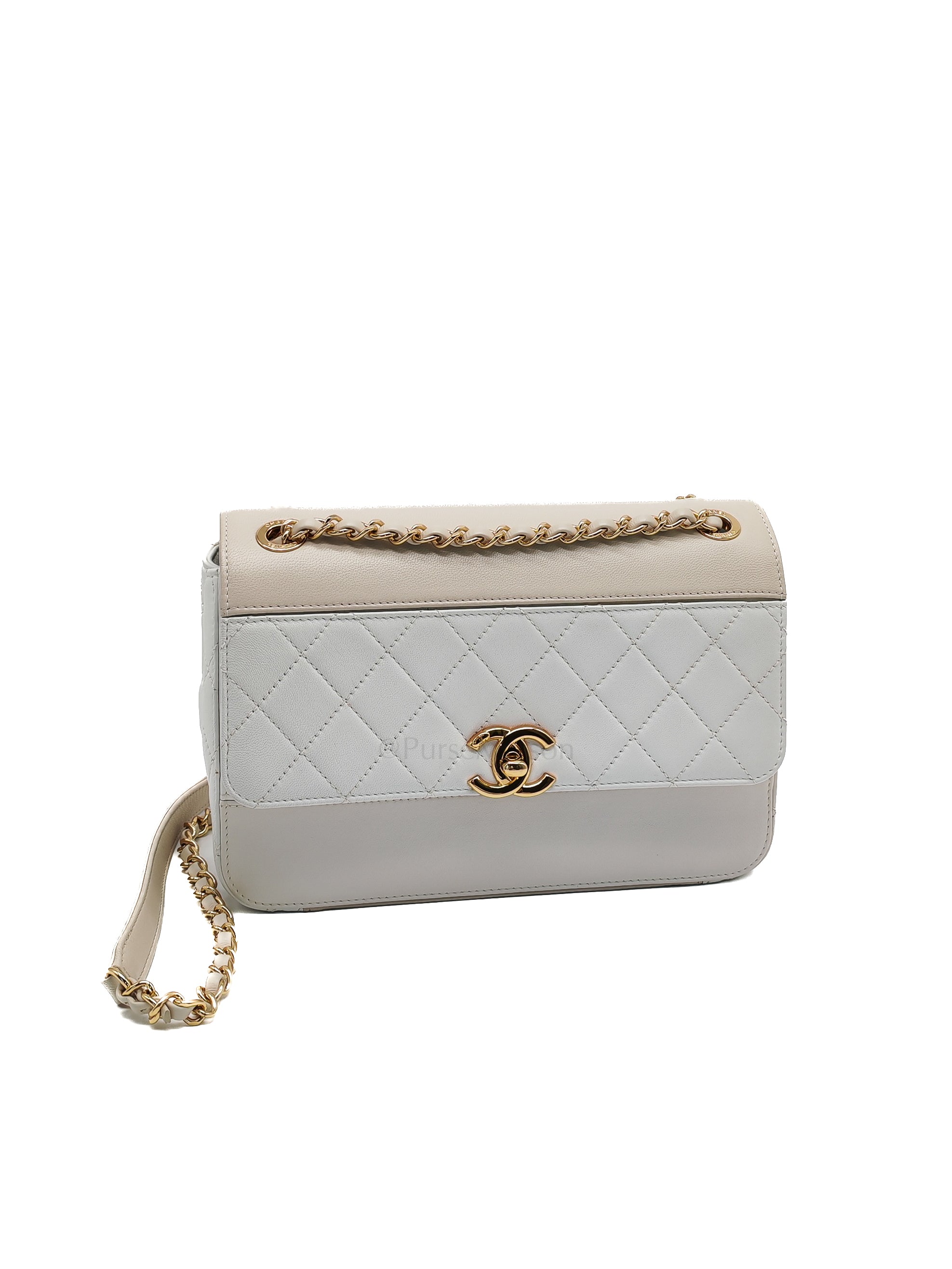 Coco Mark Flap Bag Small in White and Beige Lambskin Leather and Gold Hardware (Series 28) | Purse Maison Luxury Bags Shop