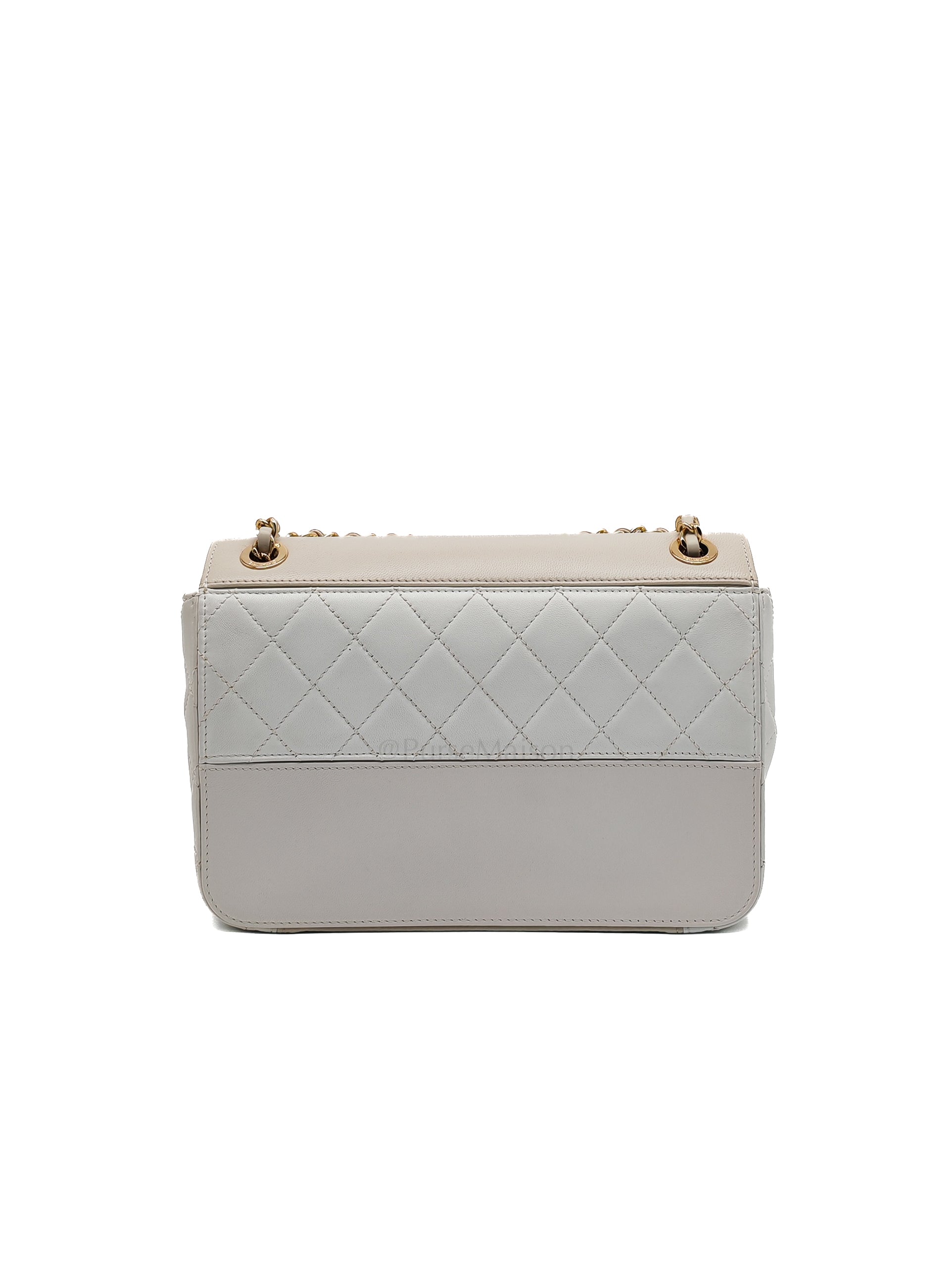 Coco Mark Flap Bag Small in White and Beige Lambskin Leather and Gold Hardware (Series 28) | Purse Maison Luxury Bags Shop