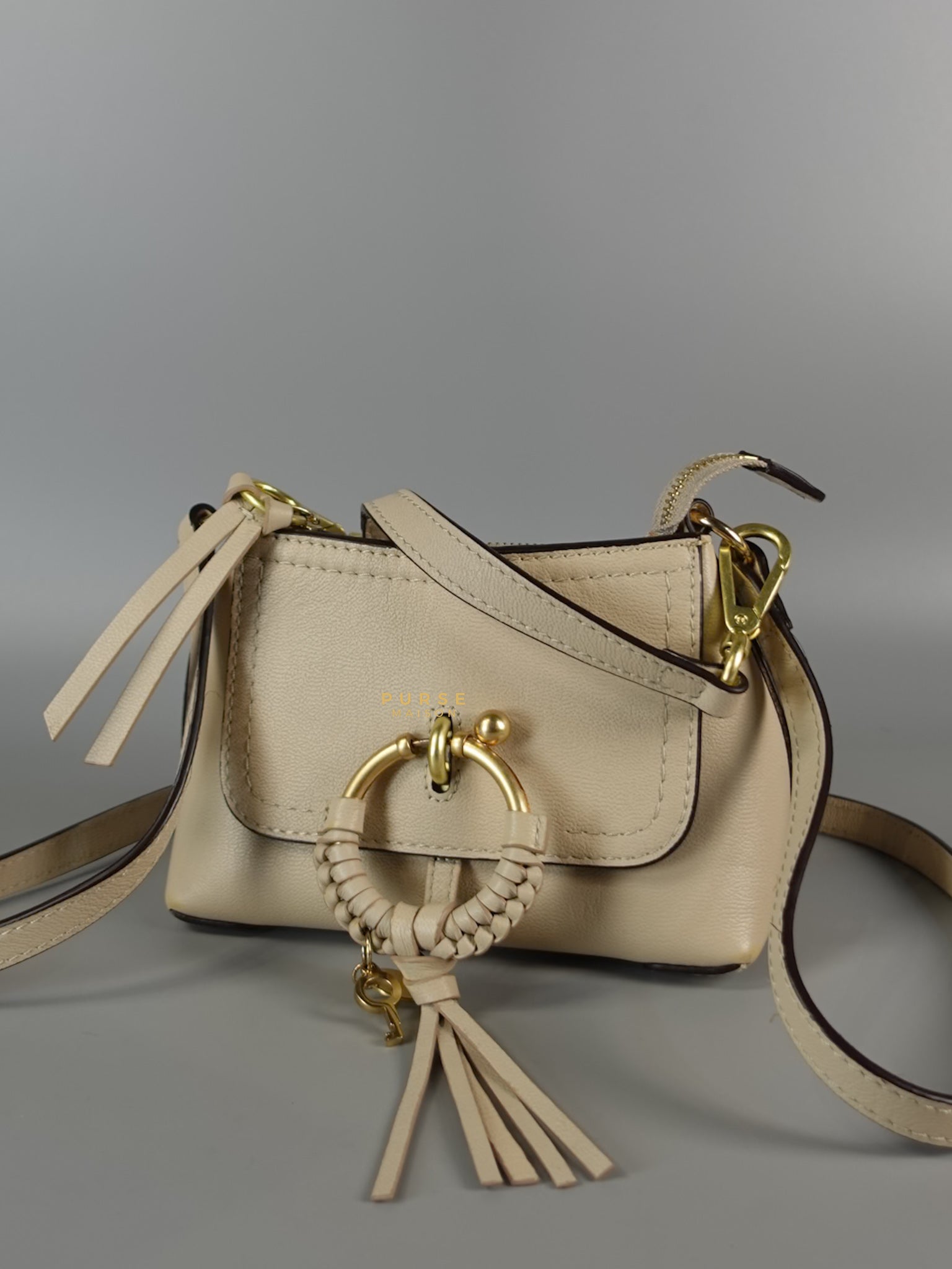 See Mini Beige Leather Shoulder Bag | Purse Maison Luxury Bags Shop