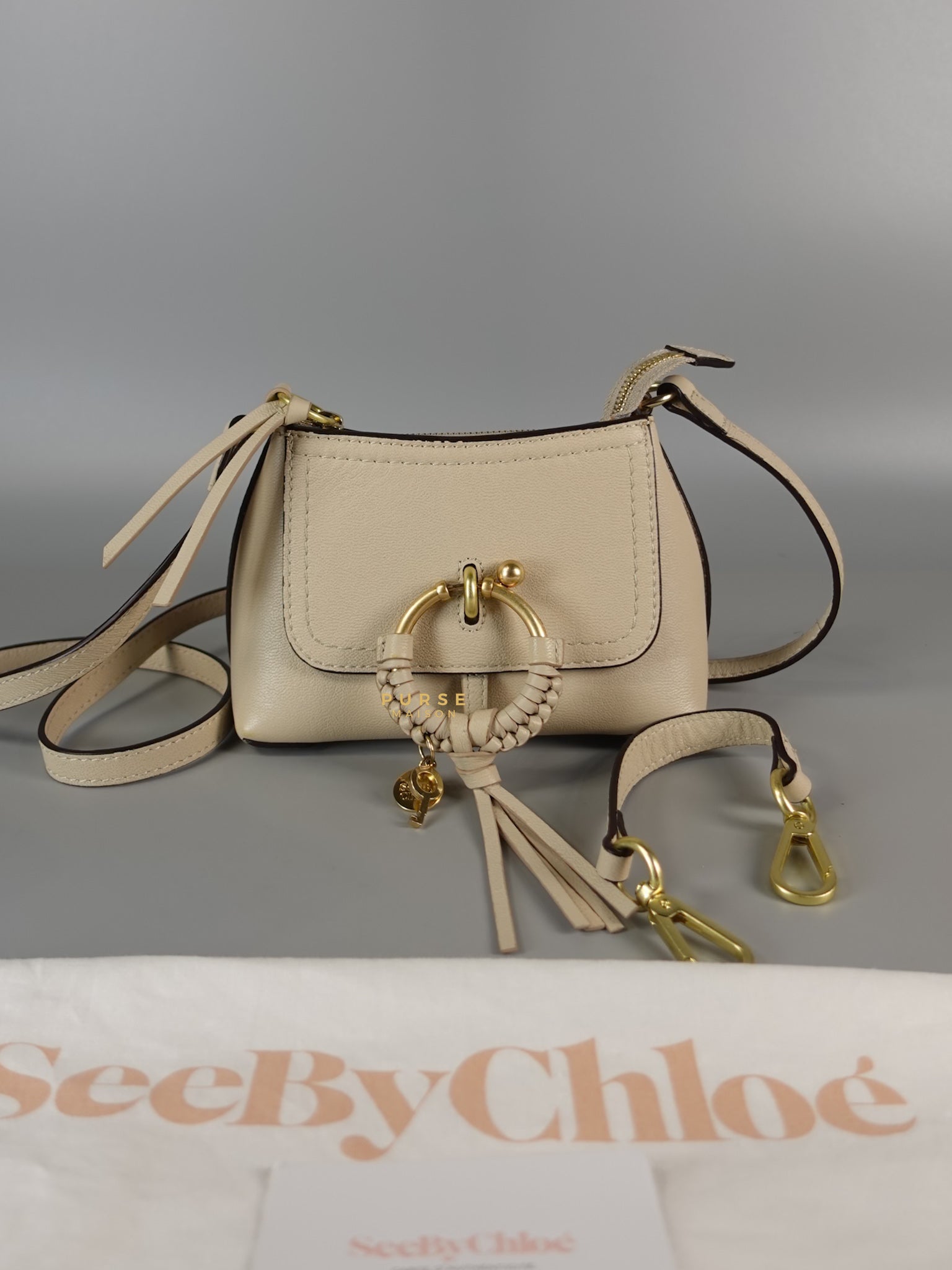 See Mini Beige Leather Shoulder Bag | Purse Maison Luxury Bags Shop