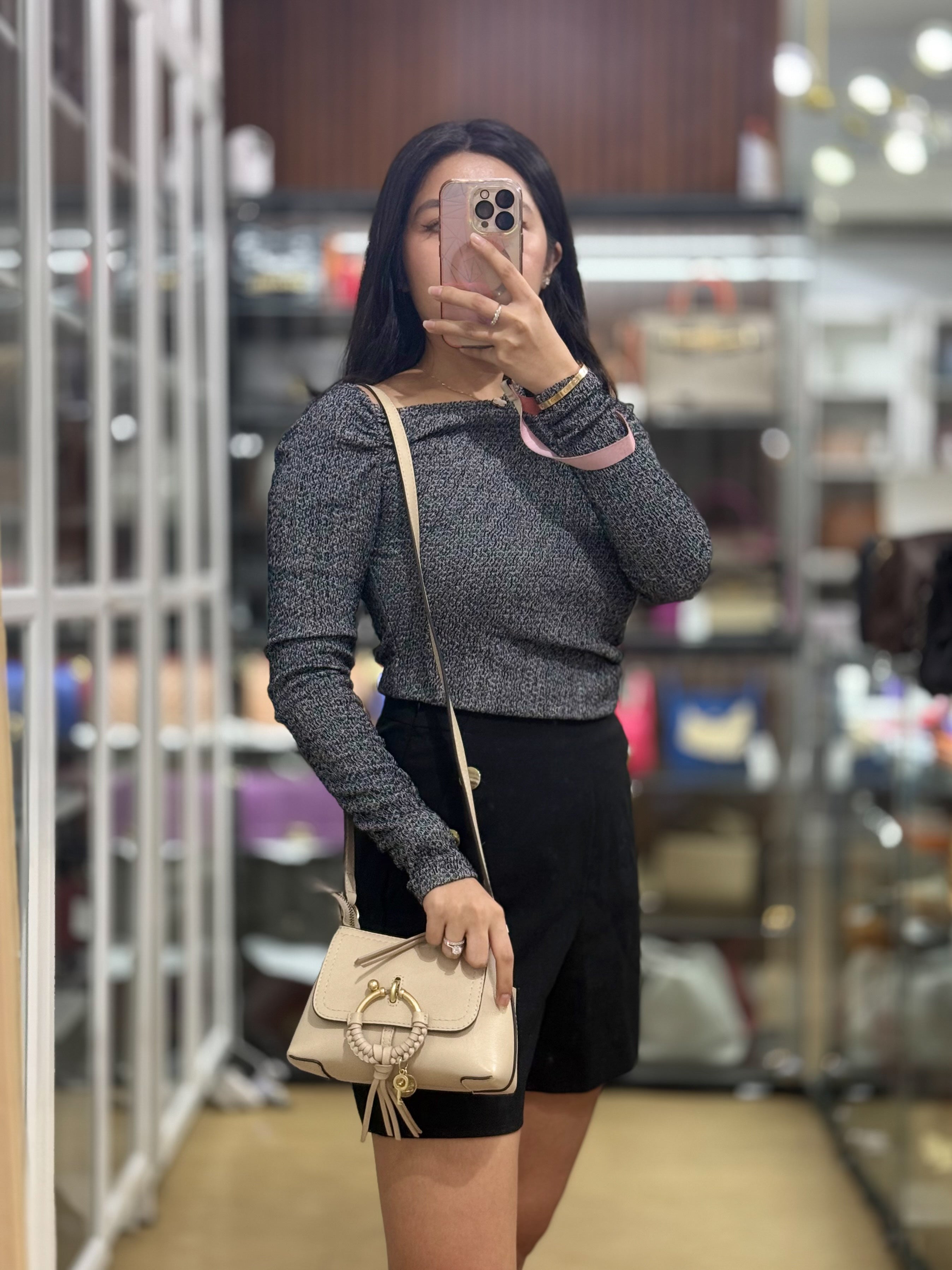 See Mini Beige Leather Shoulder Bag | Purse Maison Luxury Bags Shop