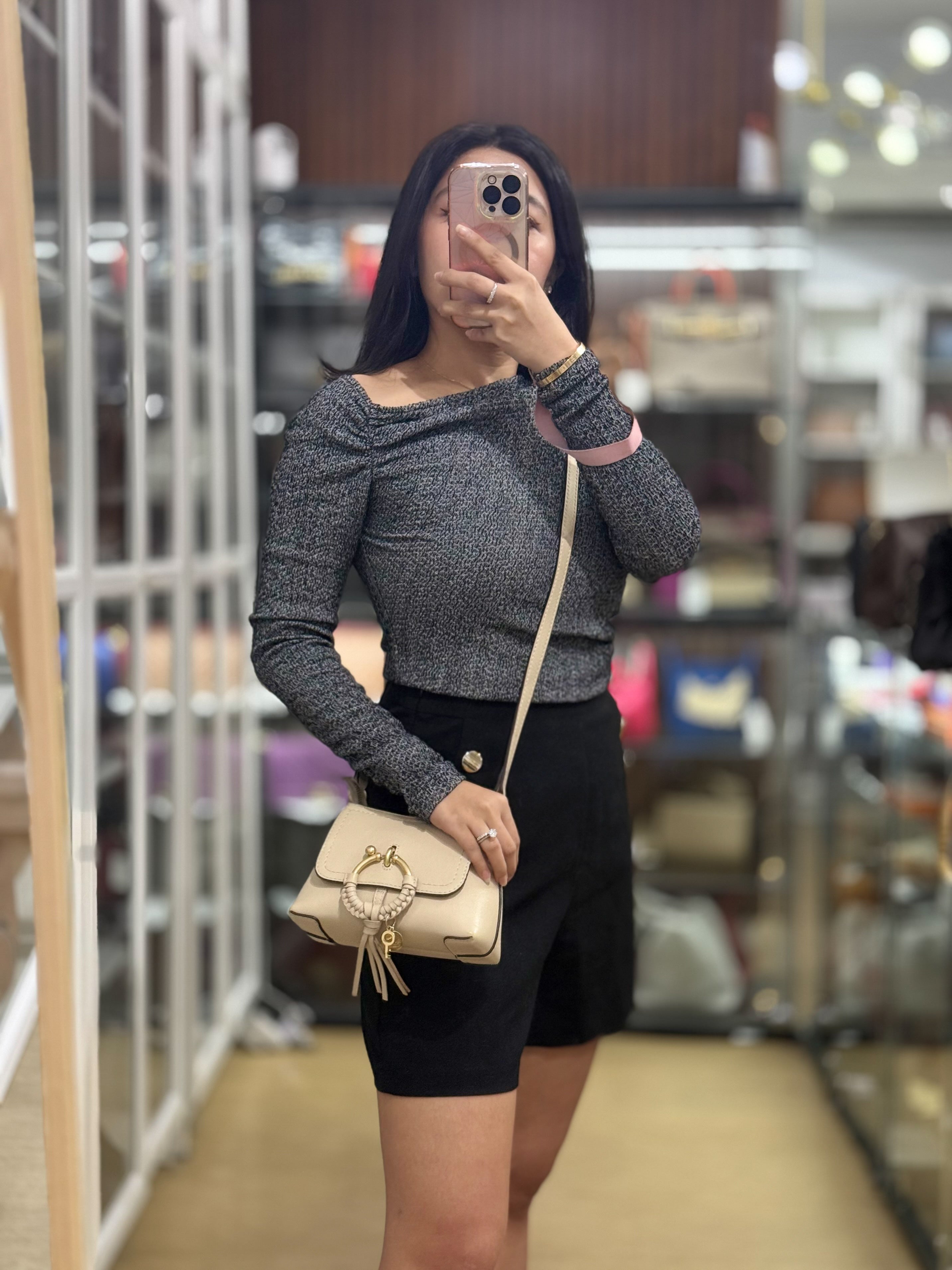 See Mini Beige Leather Shoulder Bag | Purse Maison Luxury Bags Shop