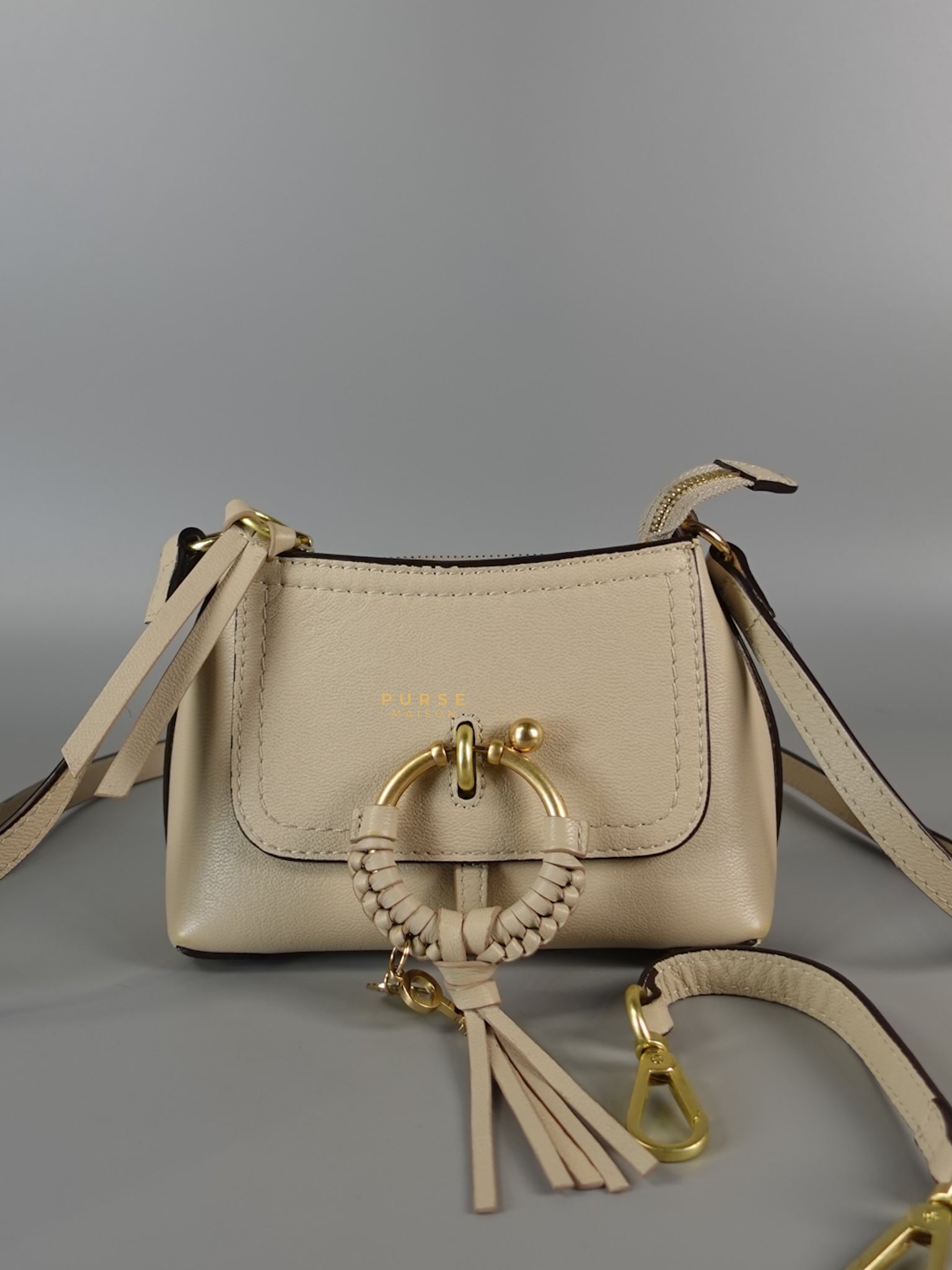 See Mini Beige Leather Shoulder Bag | Purse Maison Luxury Bags Shop