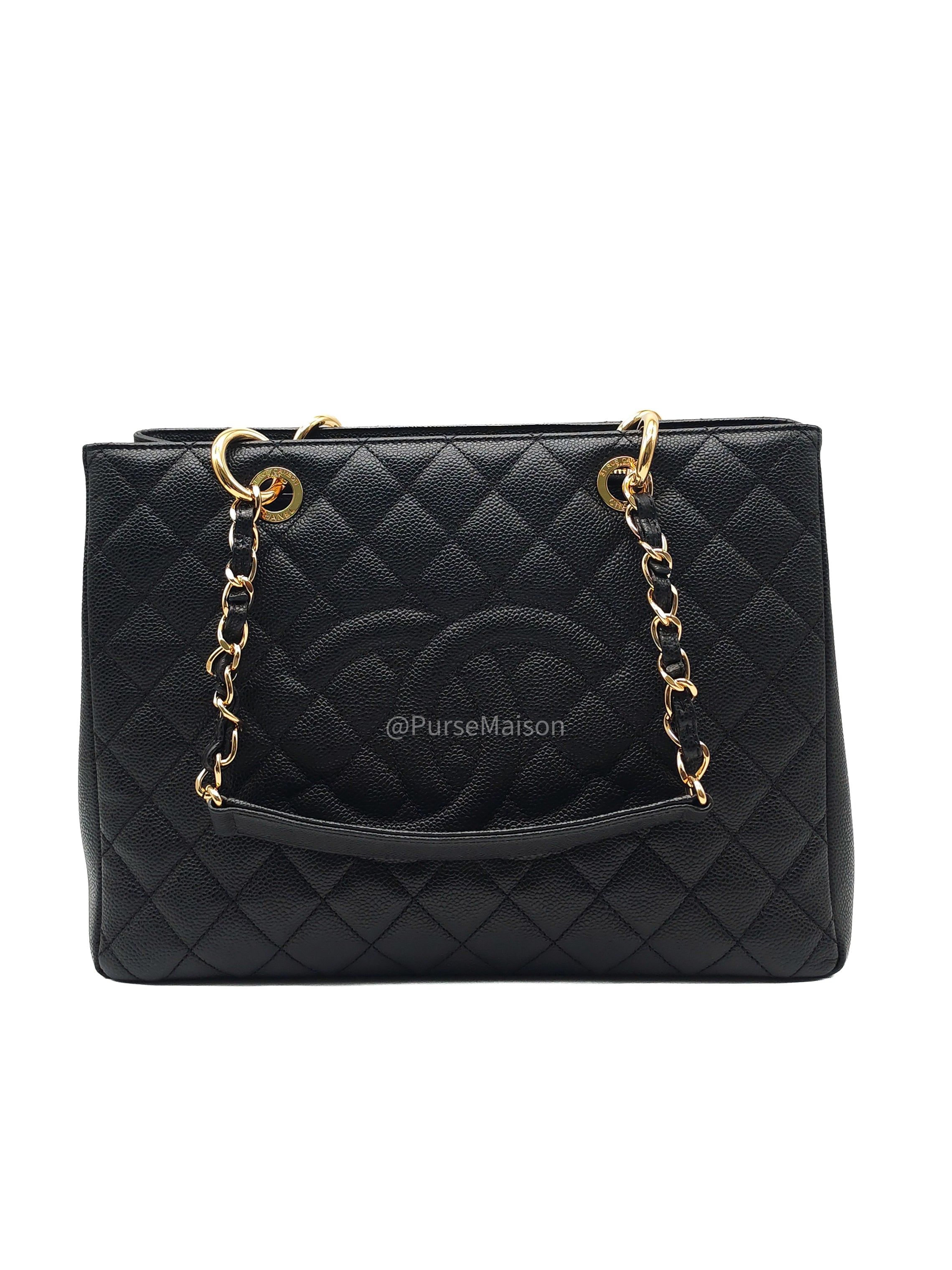 Chanel Grand Shopping Tote (GST) in Black Caviar Leather and Gold Hardware Series 16
