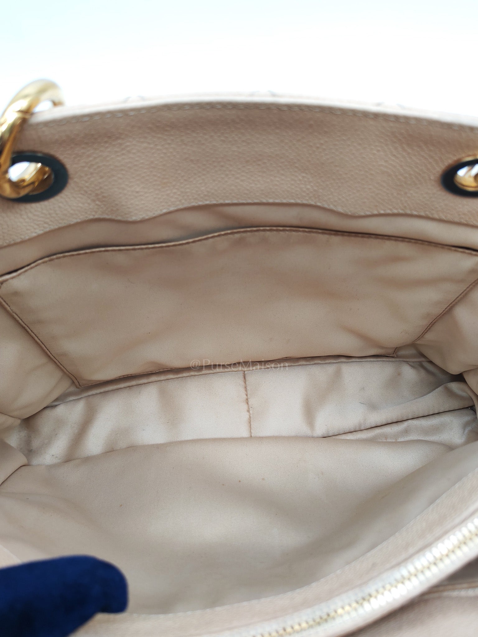 Grand Shopping Tote (GST) in Biege Quilted Caviar Leather & Gold Hardware Series 18