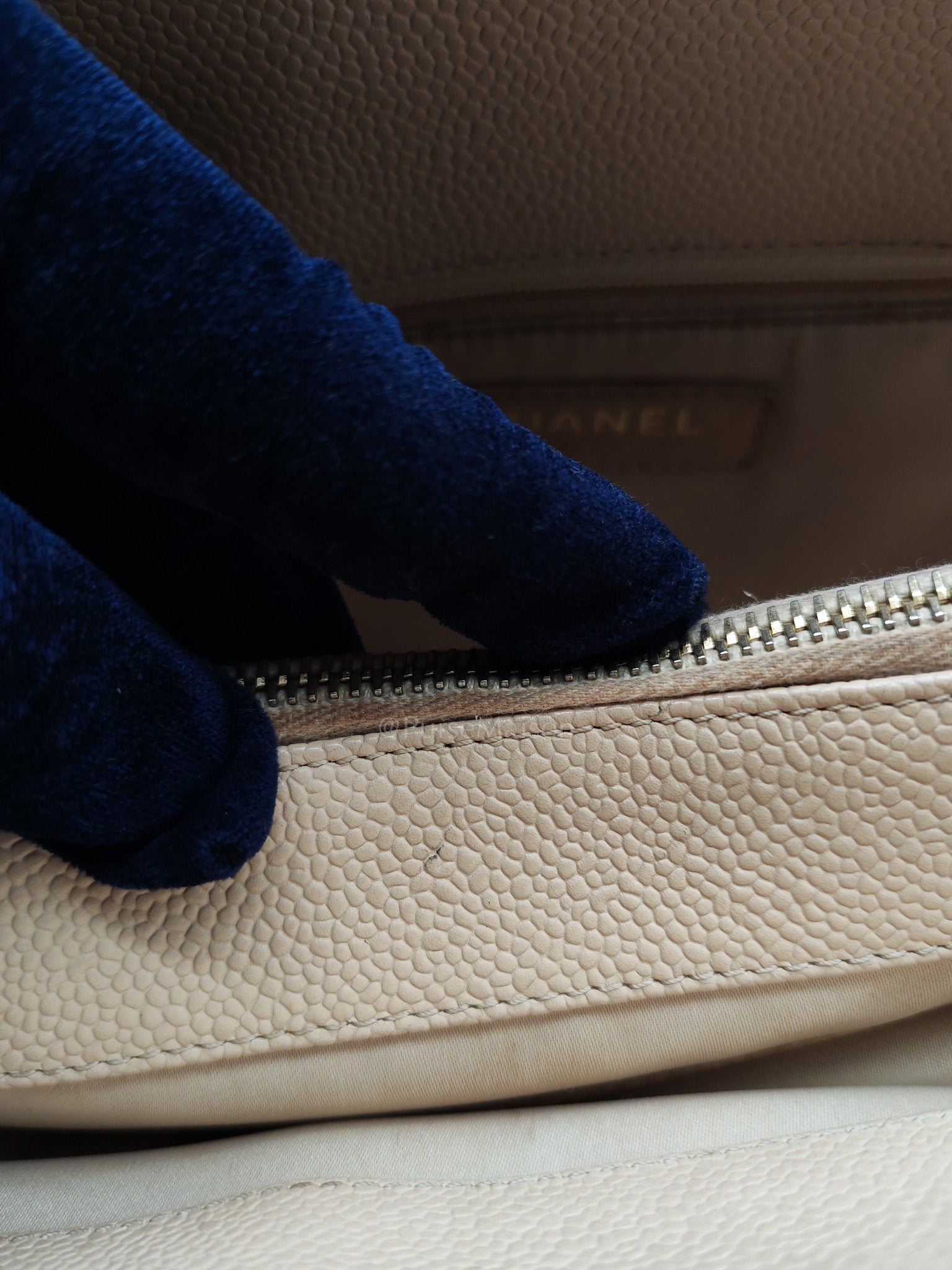 Grand Shopping Tote (GST) in Biege Quilted Caviar Leather & Gold Hardware Series 18