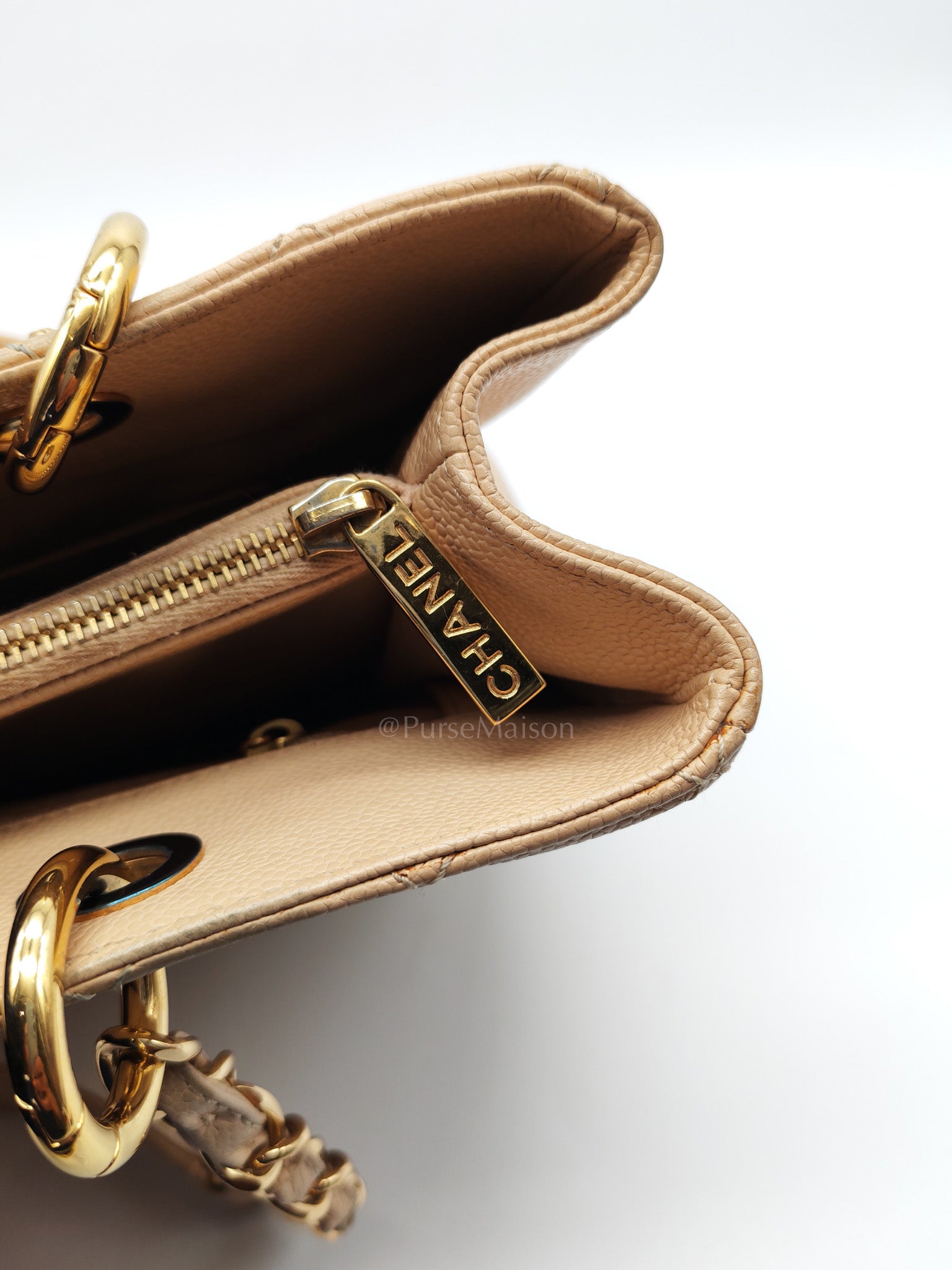 Grand Shopping Tote (GST) in Biege Quilted Caviar Leather & Gold Hardware Series 18