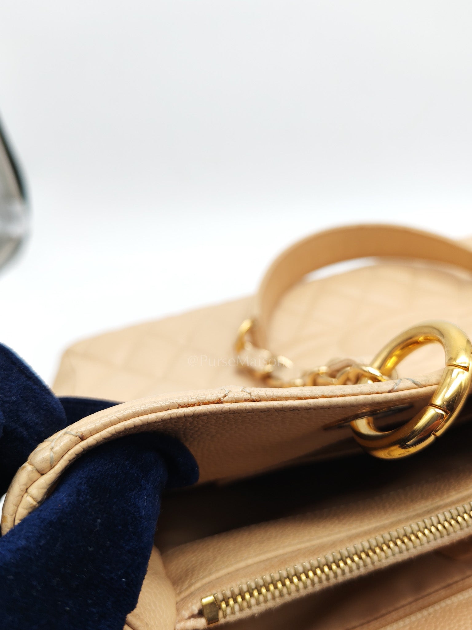 Grand Shopping Tote (GST) in Biege Quilted Caviar Leather & Gold Hardware Series 18