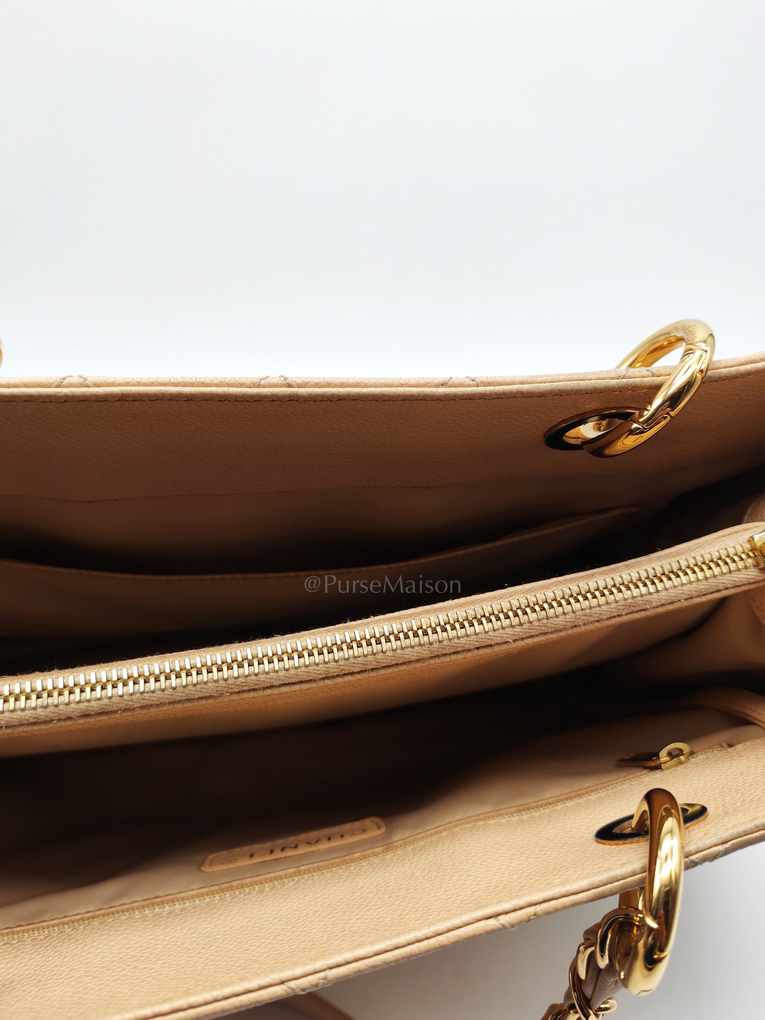 Grand Shopping Tote (GST) in Biege Quilted Caviar Leather & Gold Hardware Series 18