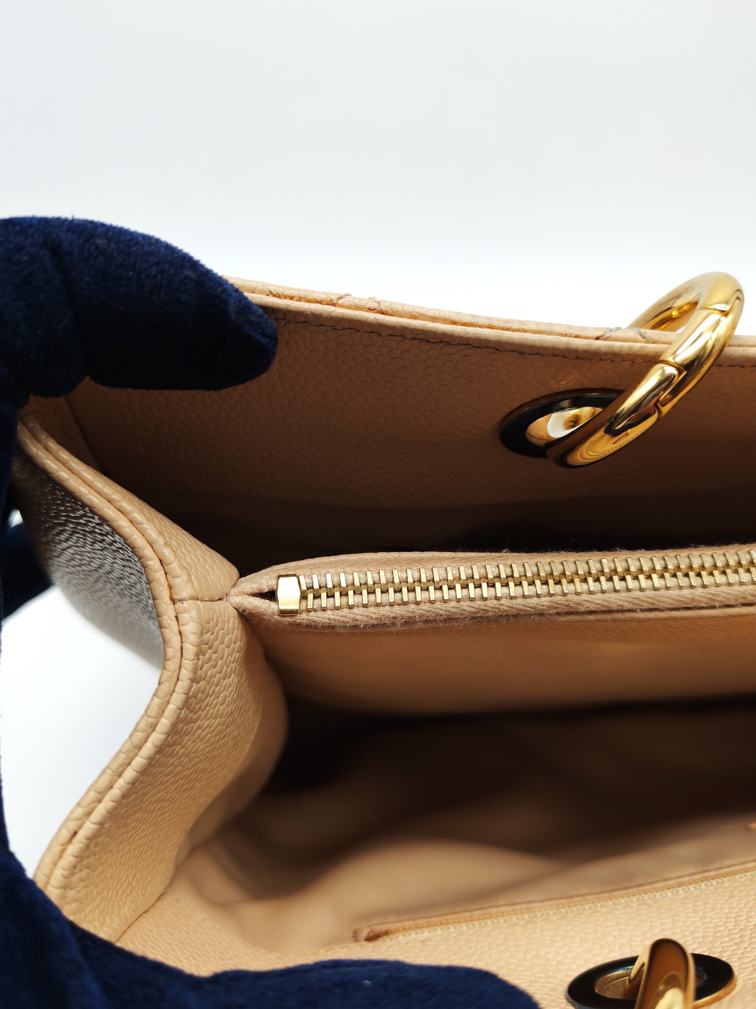 Grand Shopping Tote (GST) in Biege Quilted Caviar Leather & Gold Hardware Series 18