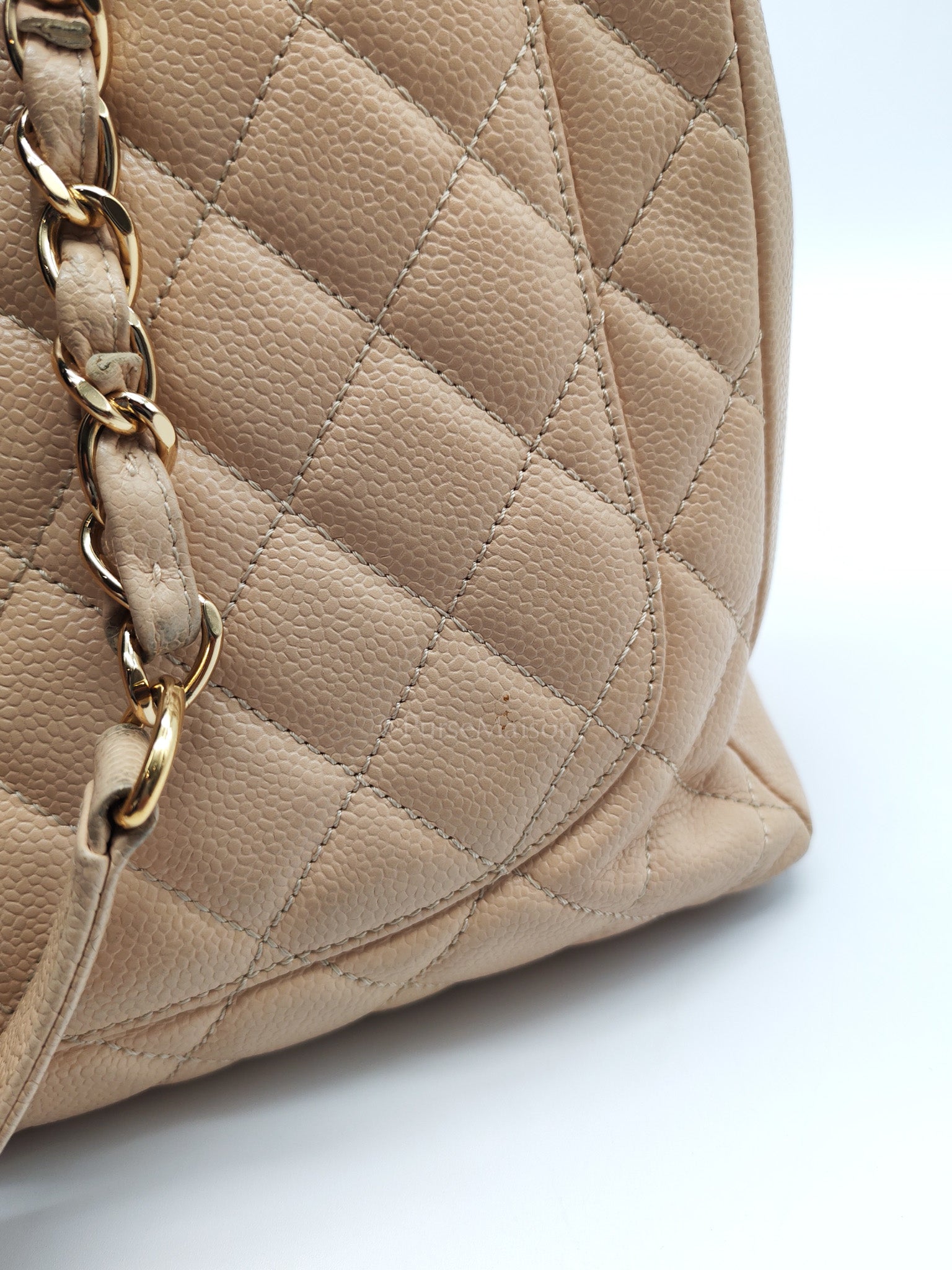 Grand Shopping Tote (GST) in Biege Quilted Caviar Leather & Gold Hardware Series 18