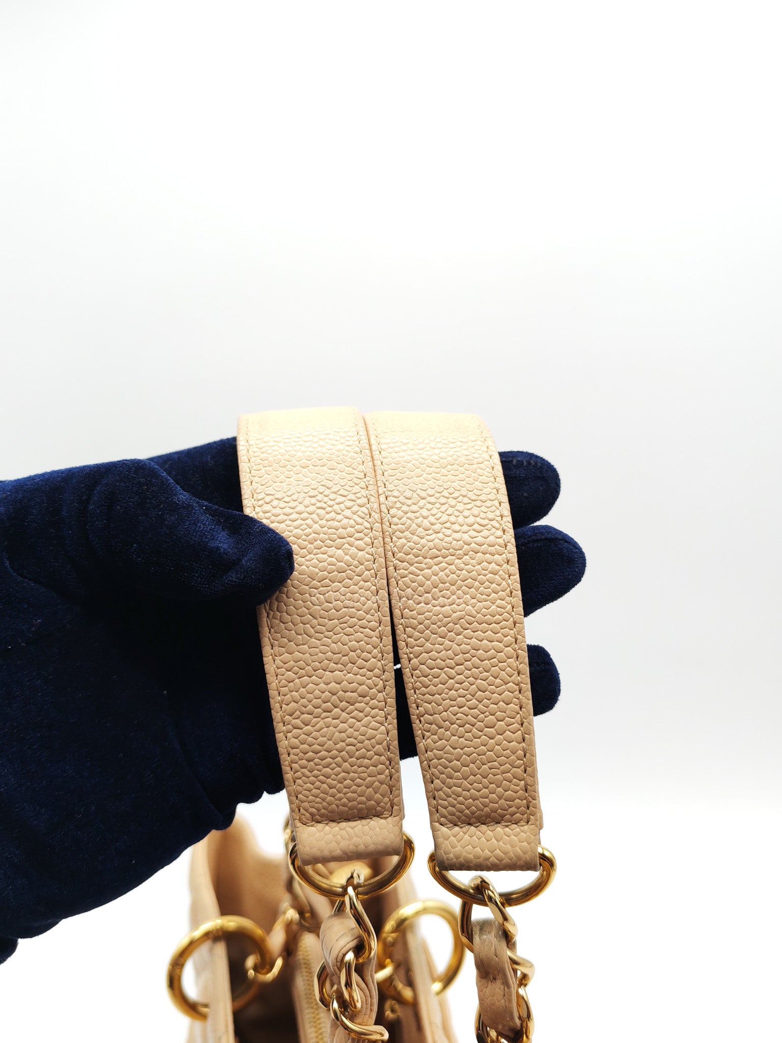 Grand Shopping Tote (GST) in Biege Quilted Caviar Leather & Gold Hardware Series 18