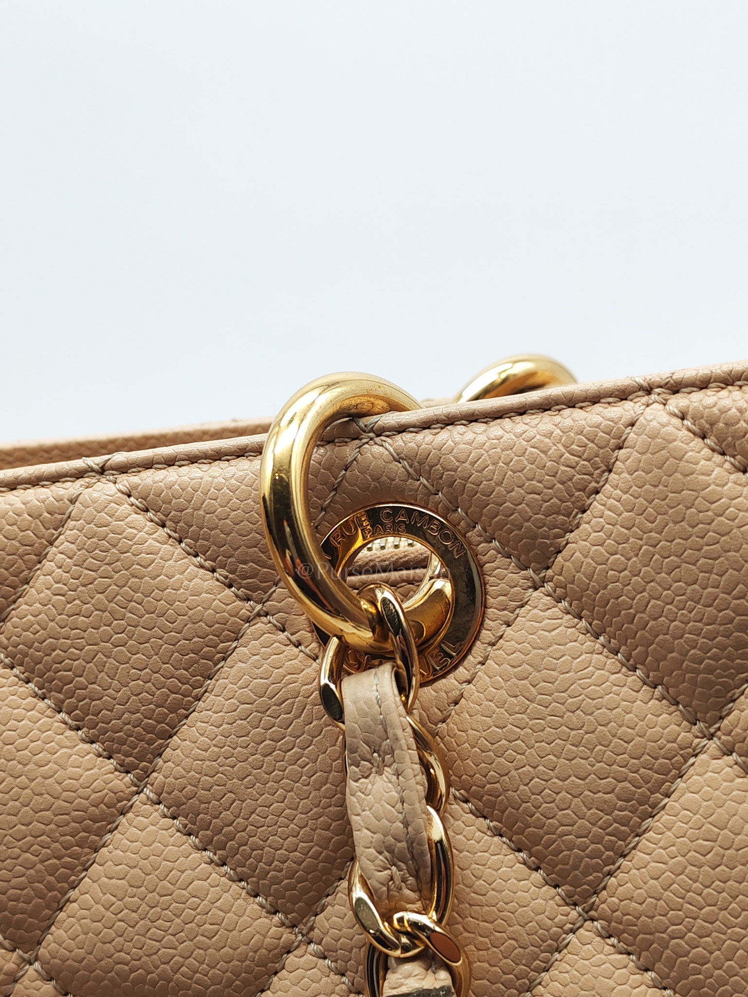 Grand Shopping Tote (GST) in Biege Quilted Caviar Leather & Gold Hardware Series 18