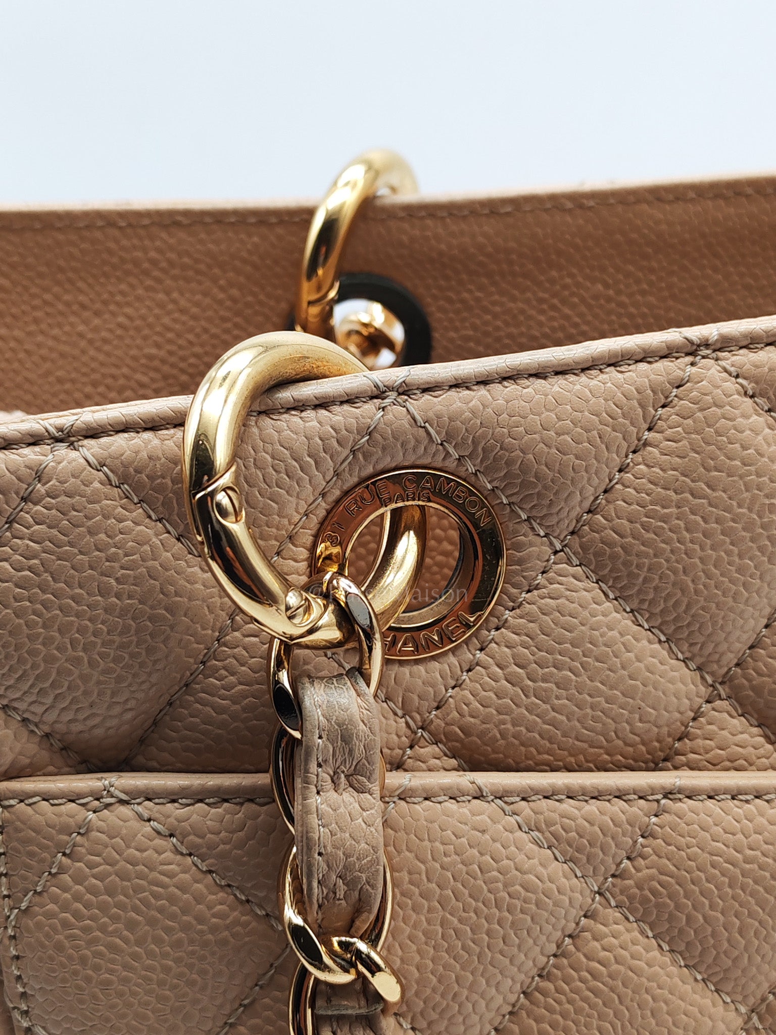 Grand Shopping Tote (GST) in Biege Quilted Caviar Leather & Gold Hardware Series 18