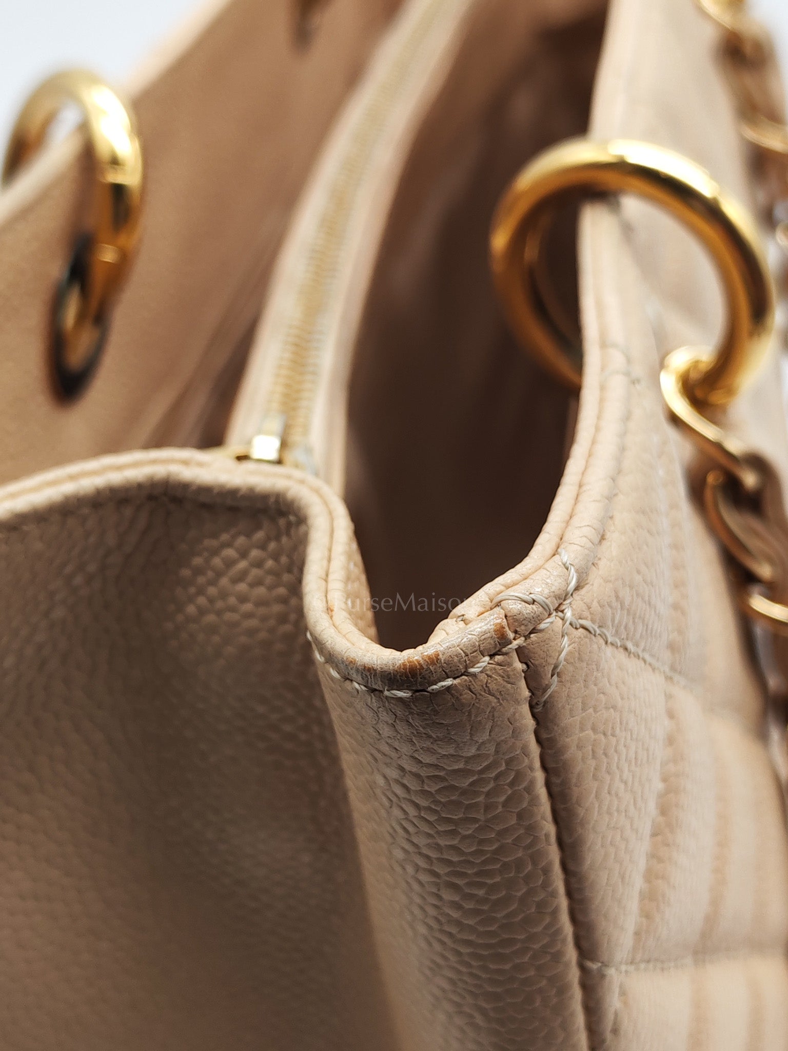 Grand Shopping Tote (GST) in Biege Quilted Caviar Leather & Gold Hardware Series 18