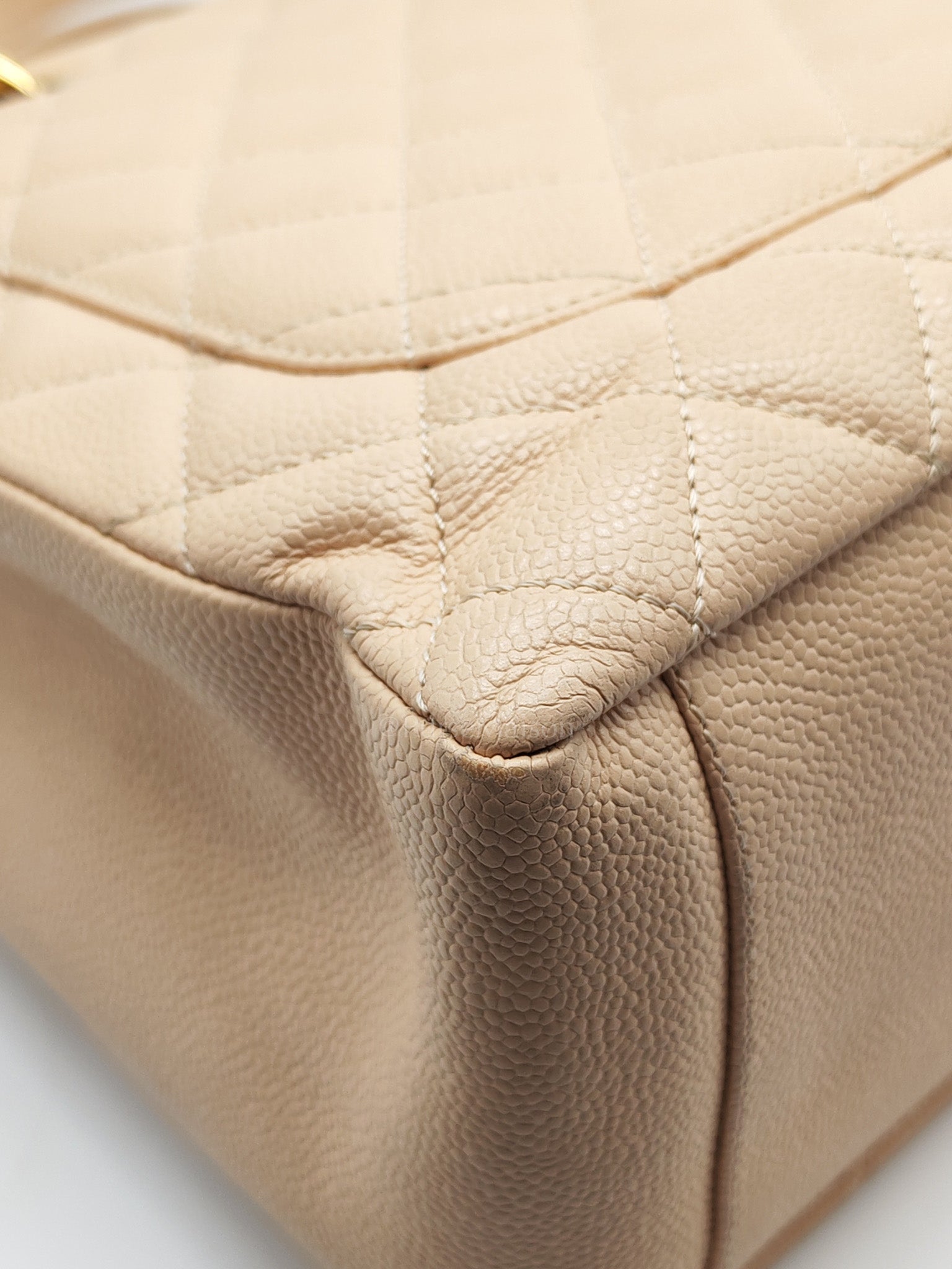 Grand Shopping Tote (GST) in Biege Quilted Caviar Leather & Gold Hardware Series 18