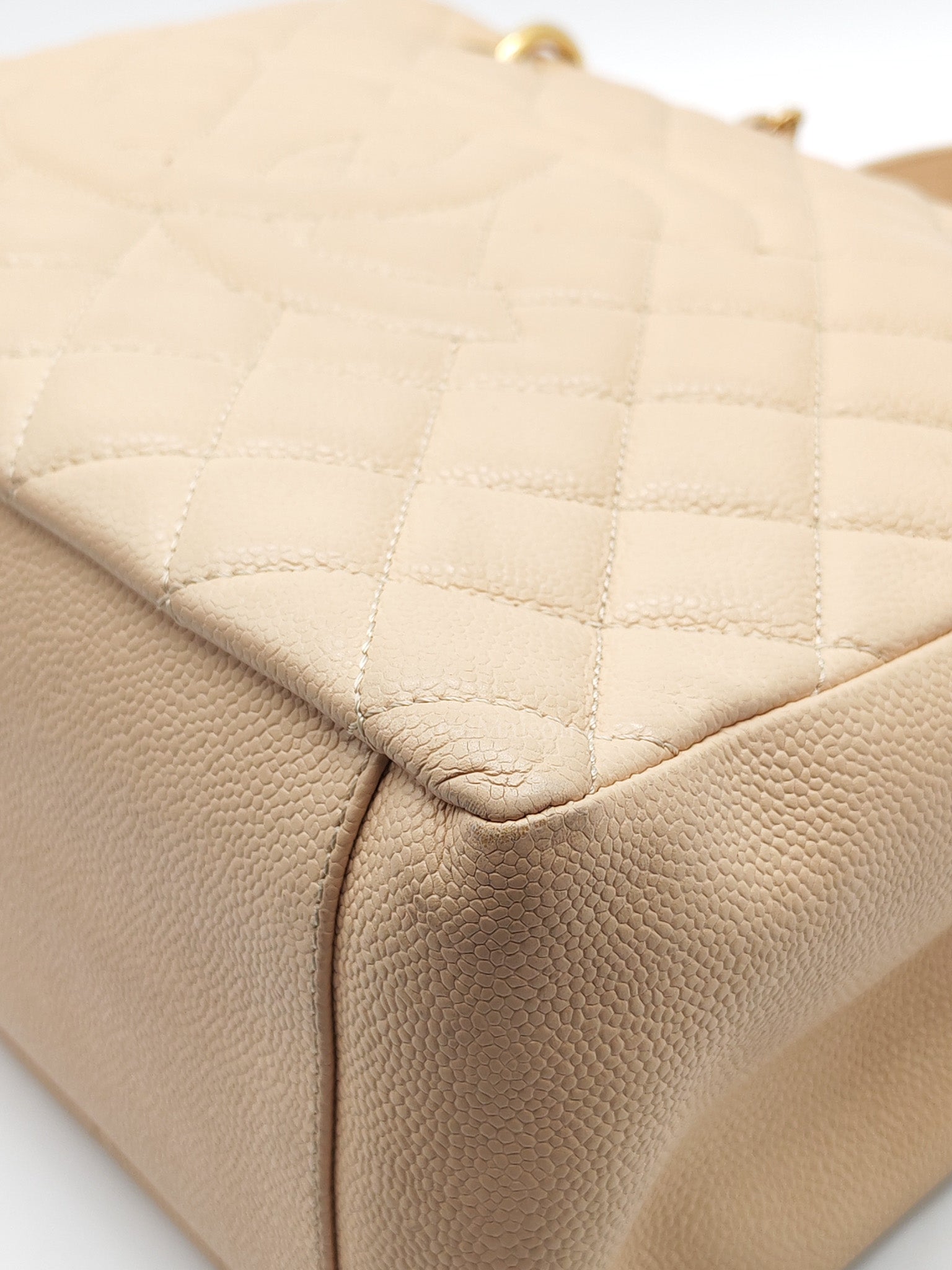 Grand Shopping Tote (GST) in Biege Quilted Caviar Leather & Gold Hardware Series 18