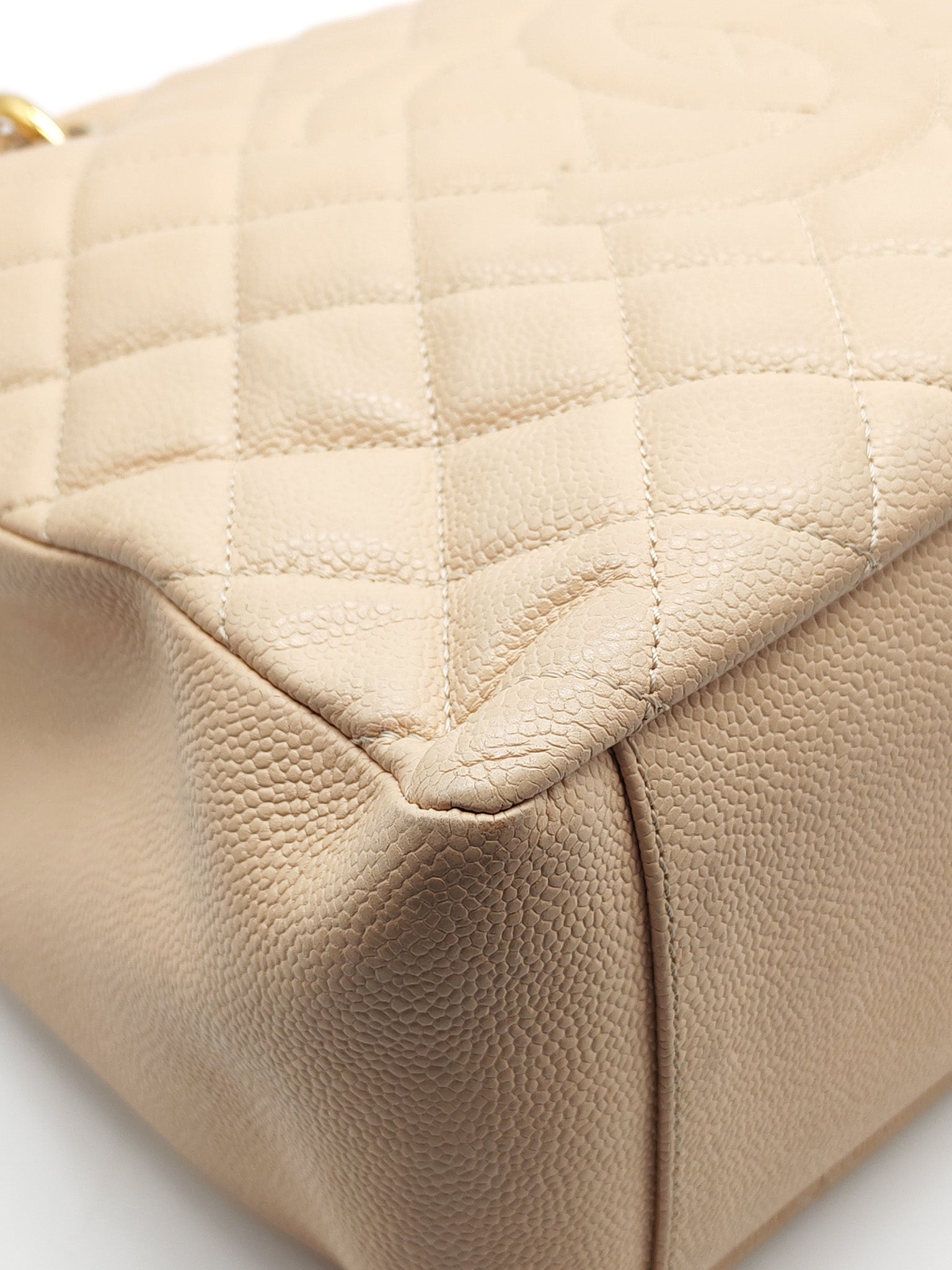 Grand Shopping Tote (GST) in Biege Quilted Caviar Leather & Gold Hardware Series 18