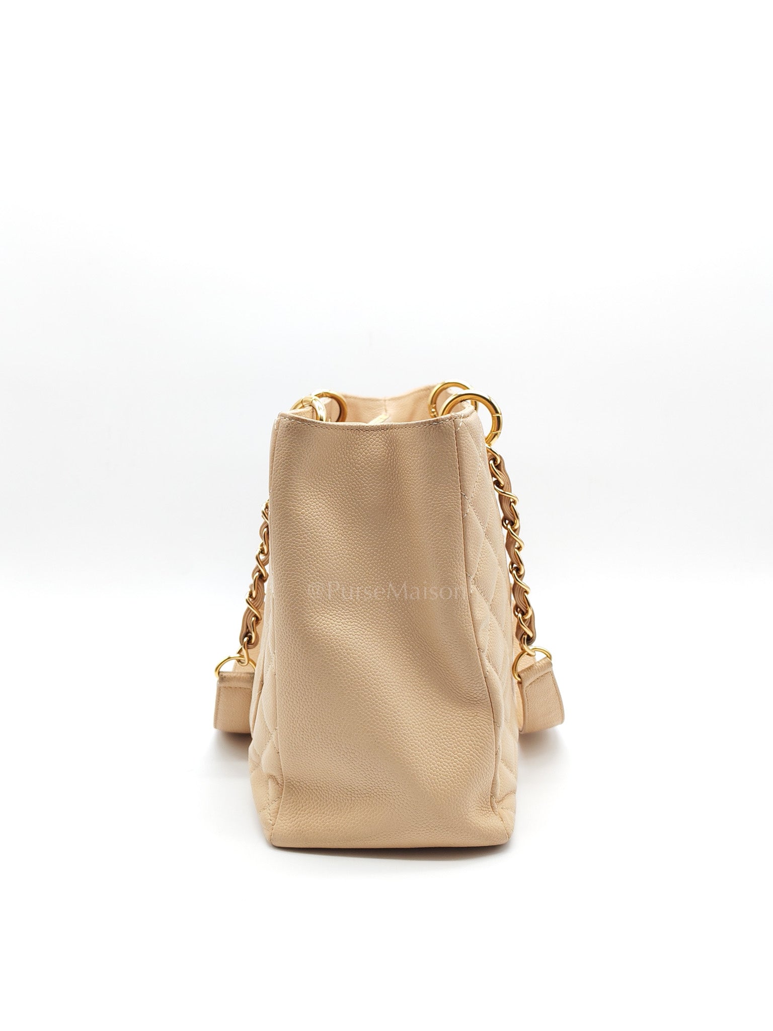 Grand Shopping Tote (GST) in Biege Quilted Caviar Leather & Gold Hardware Series 18