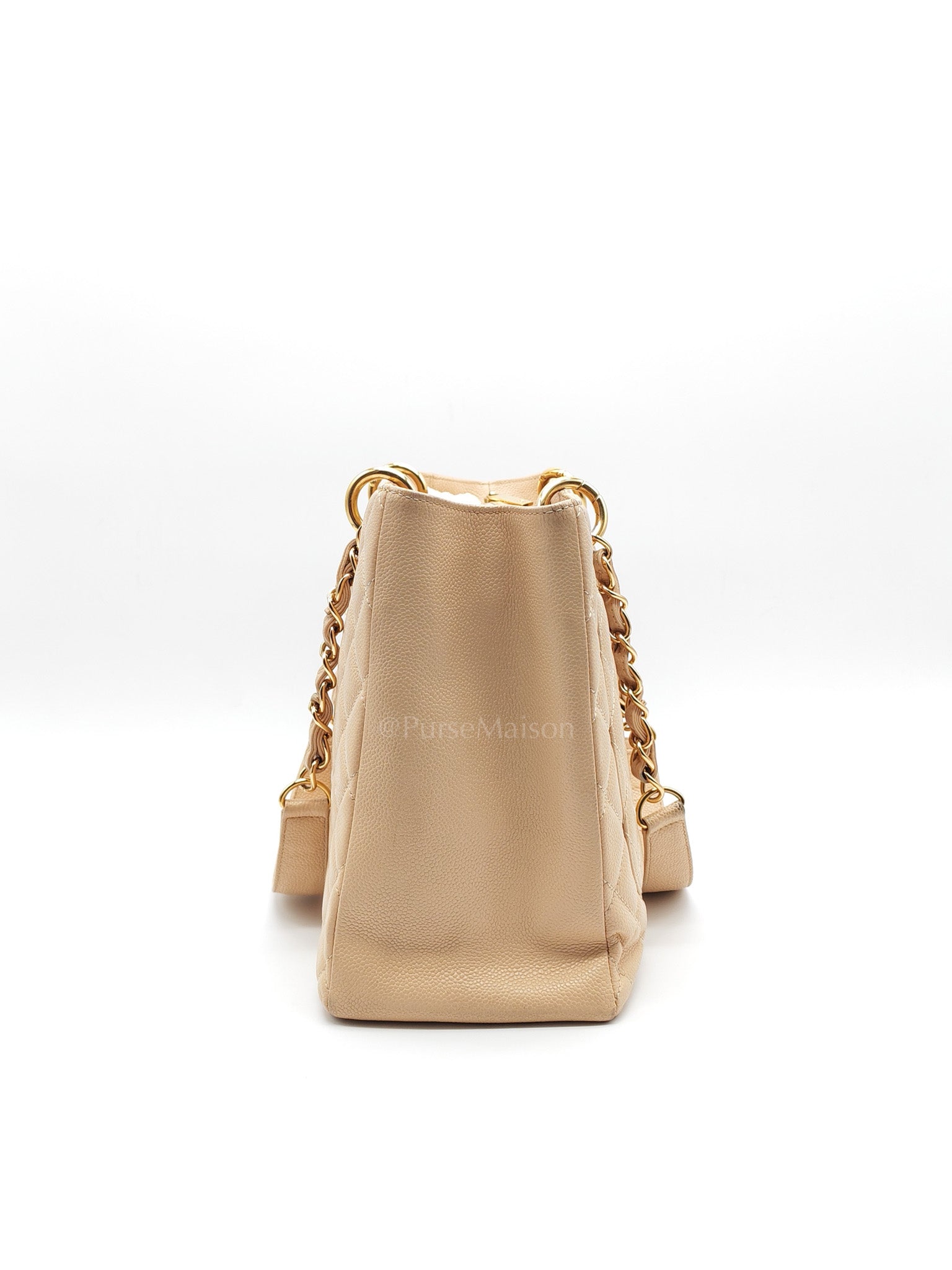 Grand Shopping Tote (GST) in Biege Quilted Caviar Leather & Gold Hardware Series 18