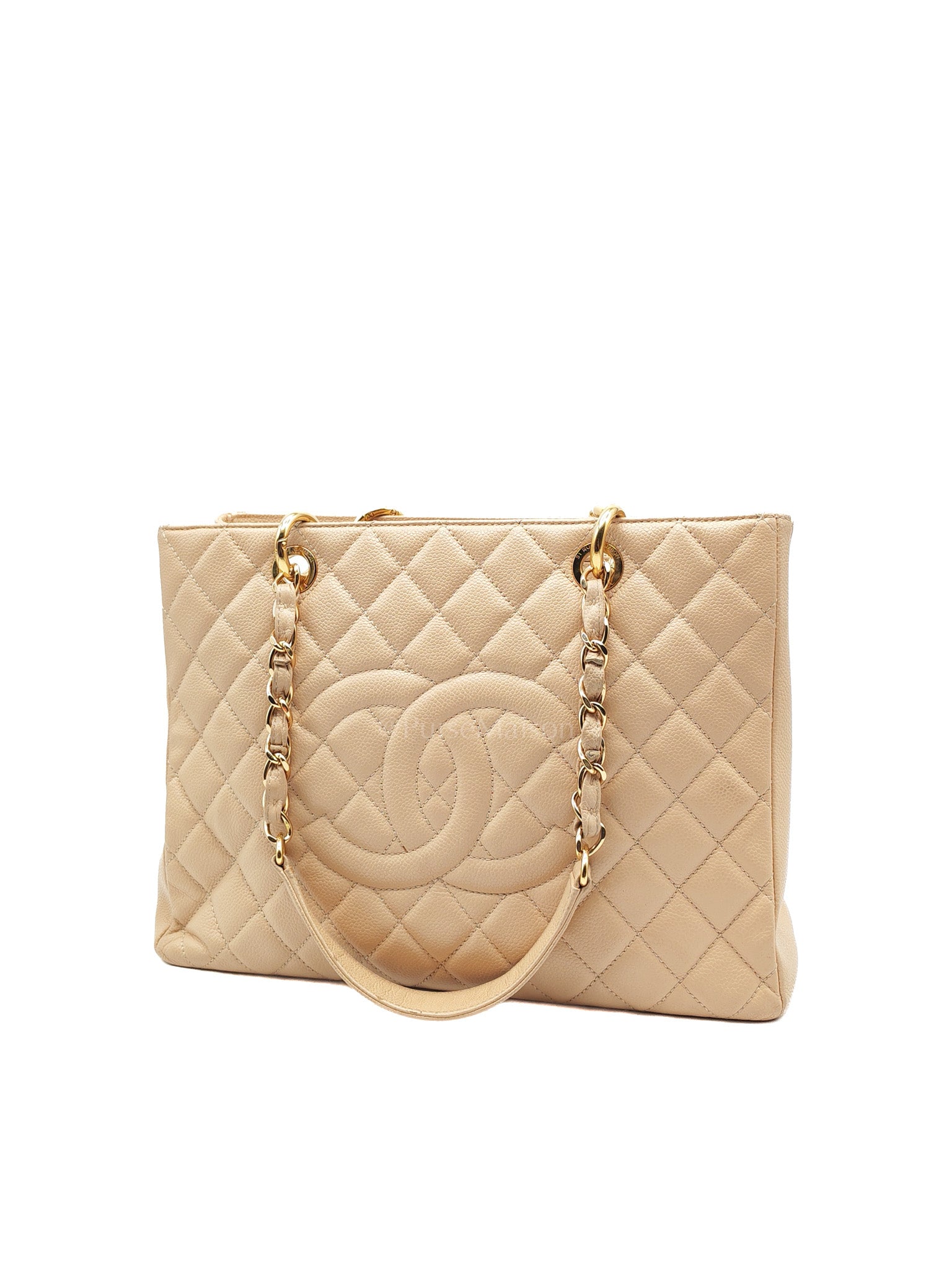 Grand Shopping Tote (GST) in Biege Quilted Caviar Leather & Gold Hardware Series 18