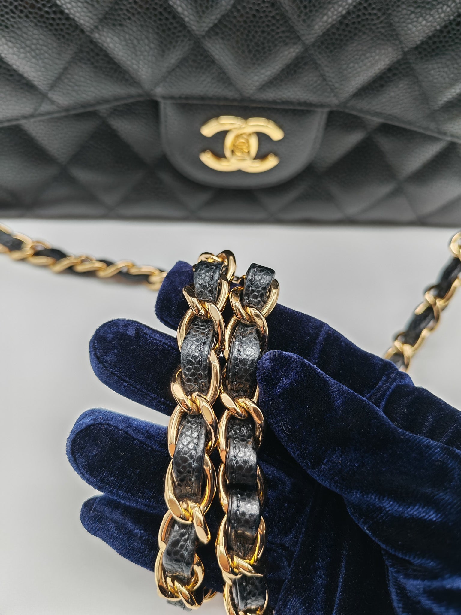 Classic Double Flap Jumbo In Black Quilted Caviar Leather & Gold Hardware Series 22