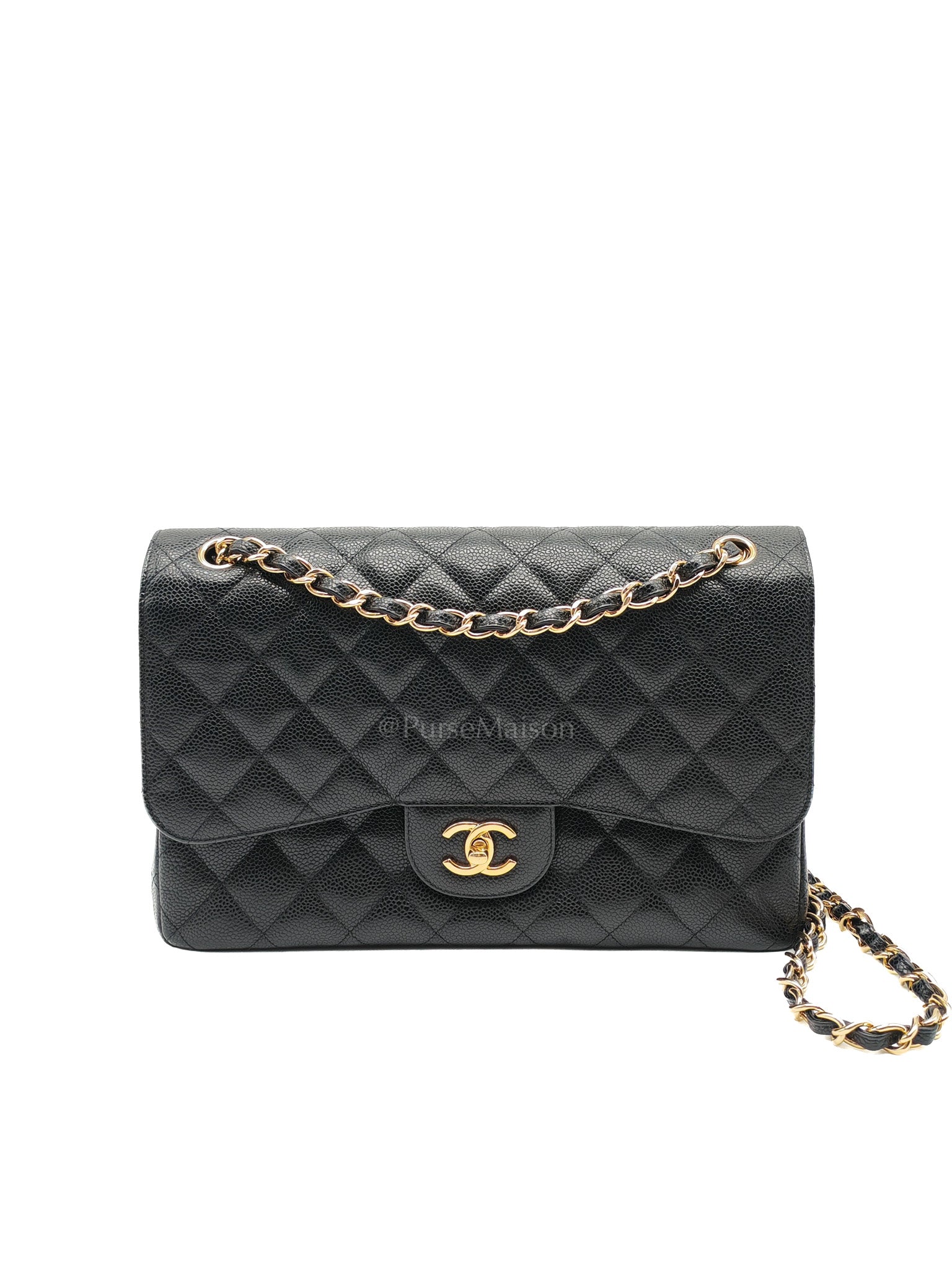 Classic Double Flap Jumbo In Black Quilted Caviar Leather & Gold Hardware Series 22