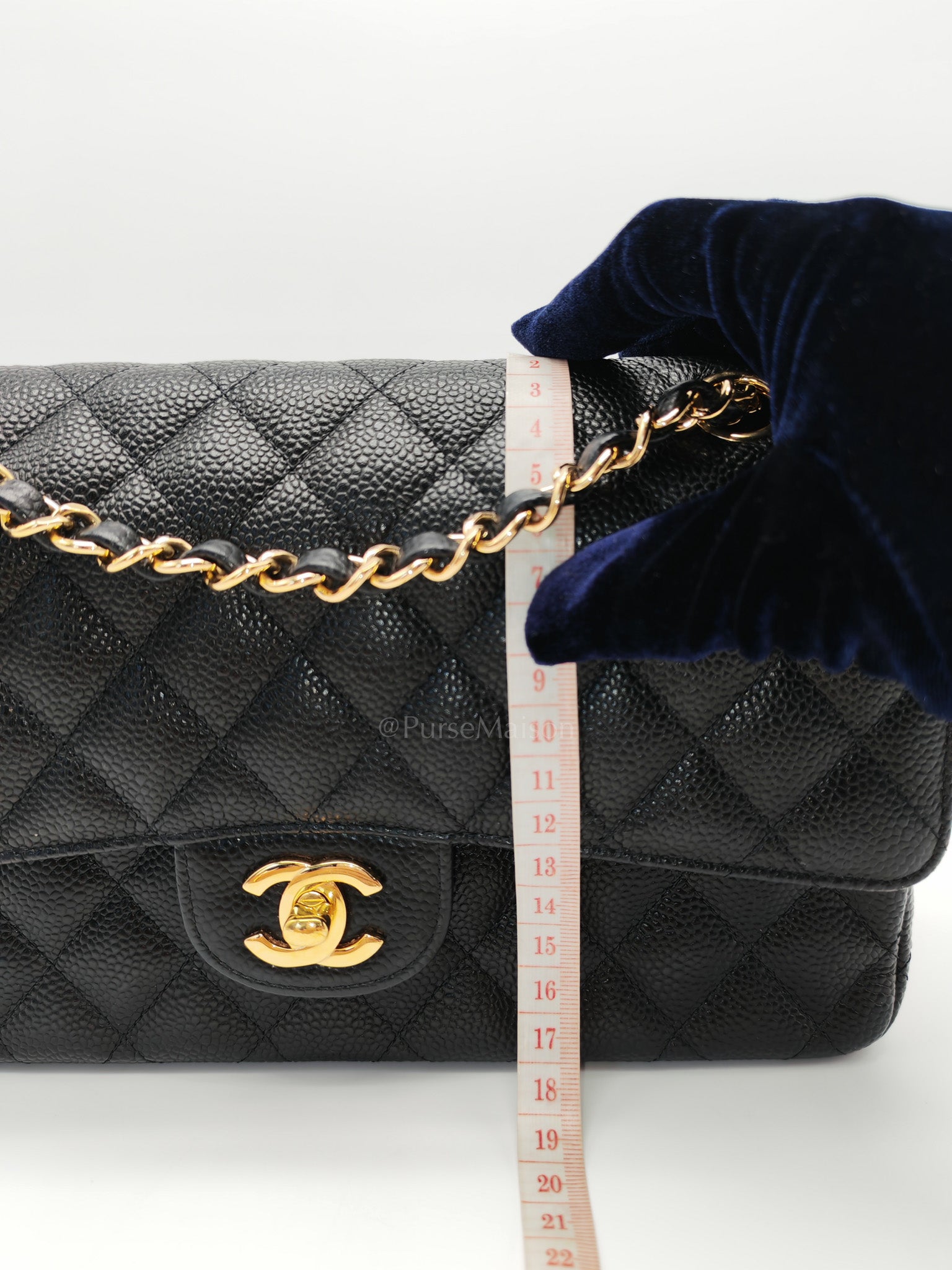 Classic Double Flap Medium in Black Quilted Caviar Leather and Gold Hardware Series 28