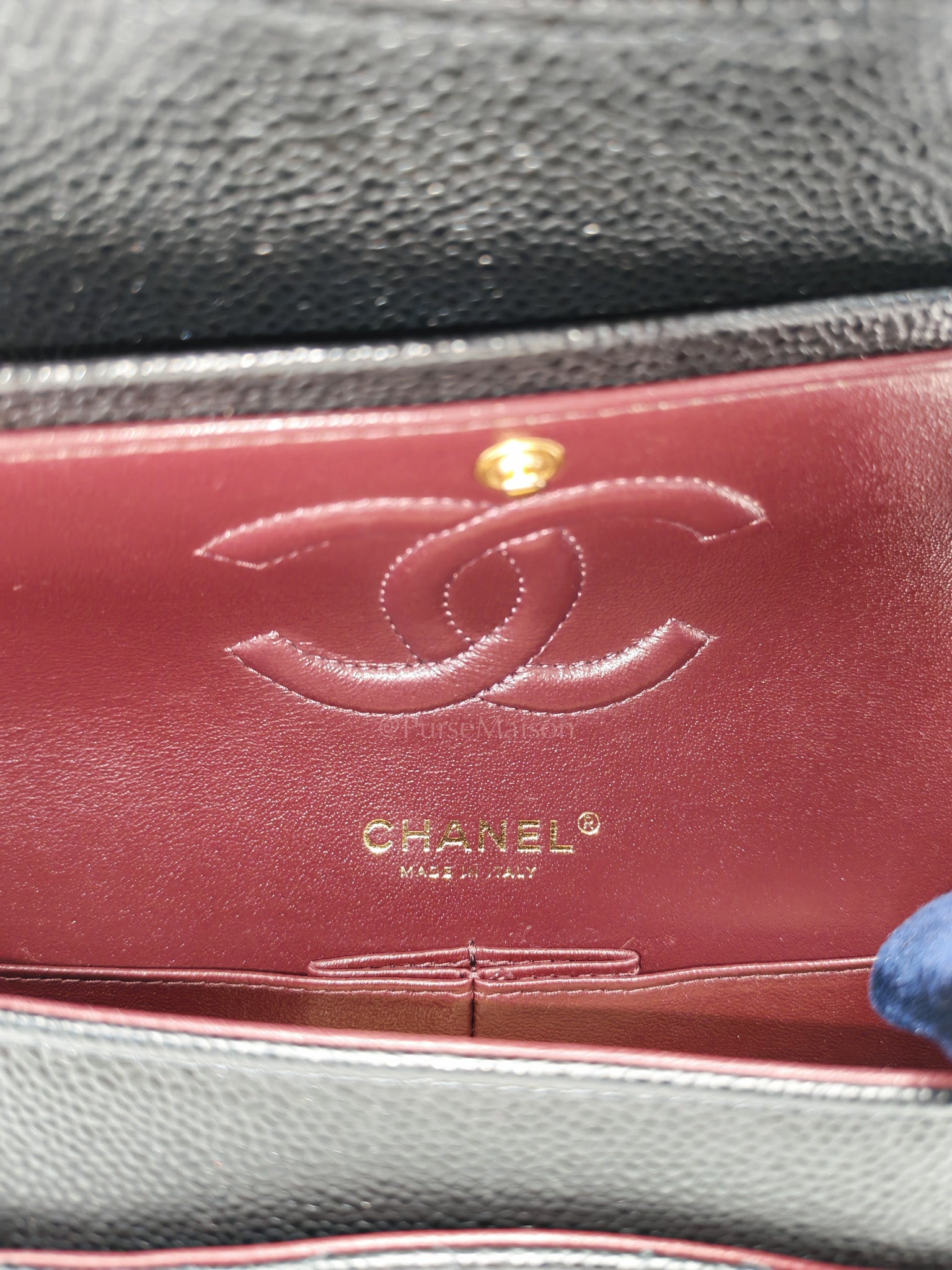 Classic Double Flap Medium in Black Quilted Caviar Leather and Gold Hardware Series 28