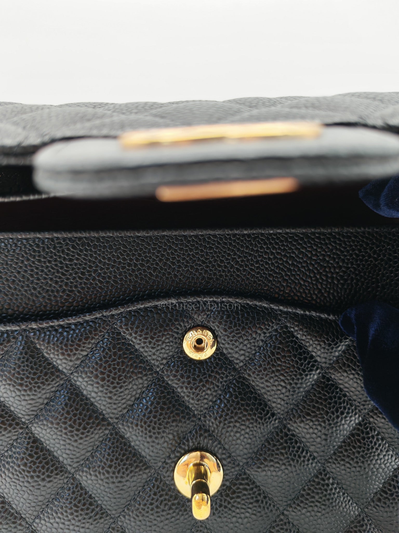 Classic Double Flap Medium in Black Quilted Caviar Leather and Gold Hardware Series 28