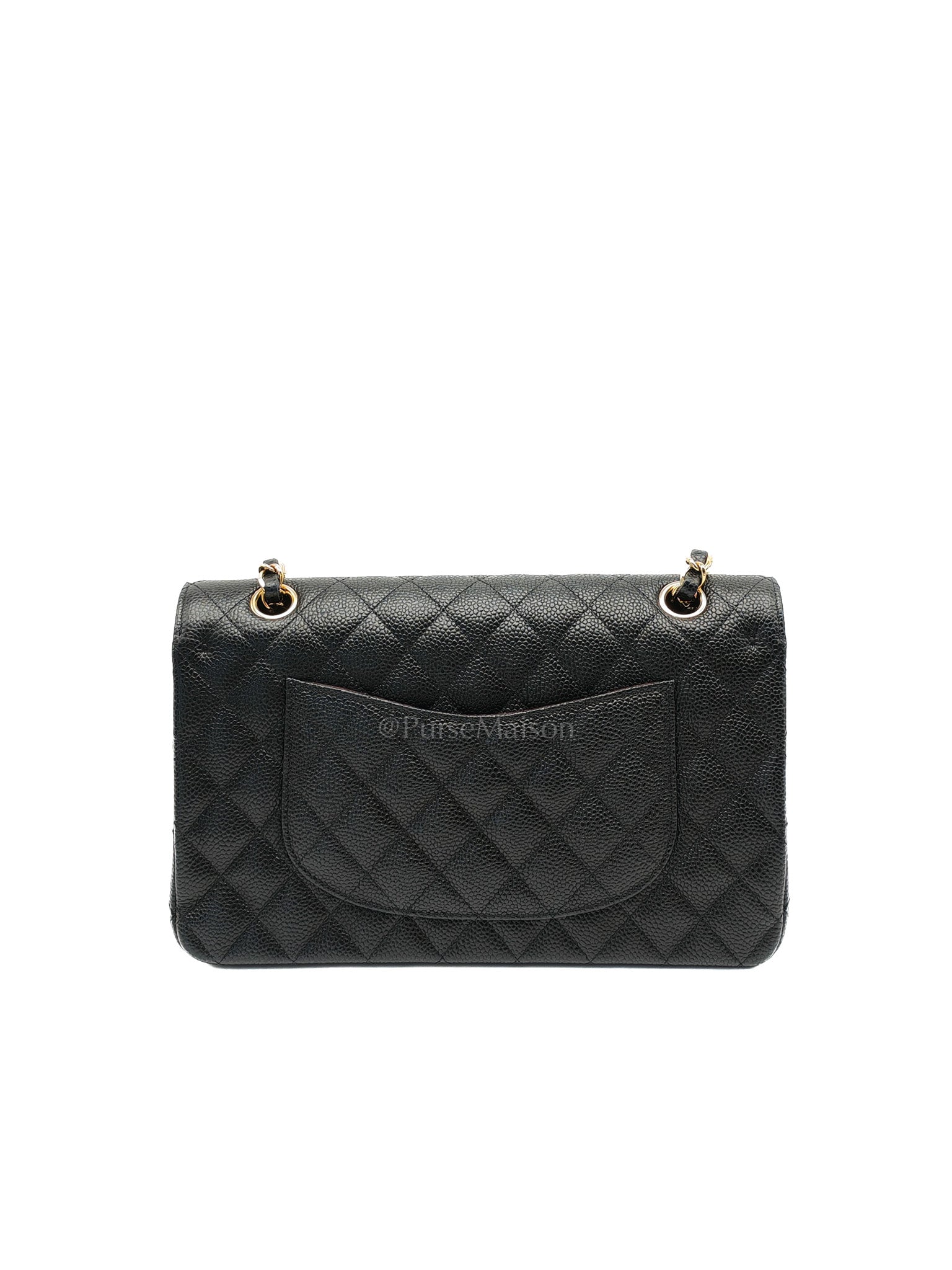 Classic Double Flap Medium in Black Quilted Caviar Leather and Gold Hardware Series 28