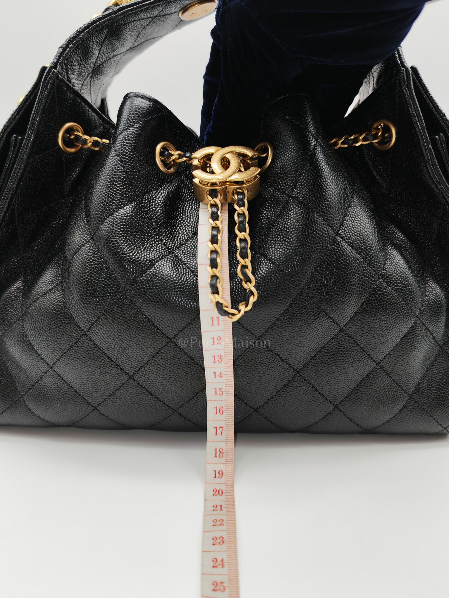 25 Small Shoulder Bag in Black Caviar Leather & Aged Gold Hardware (Microchip)