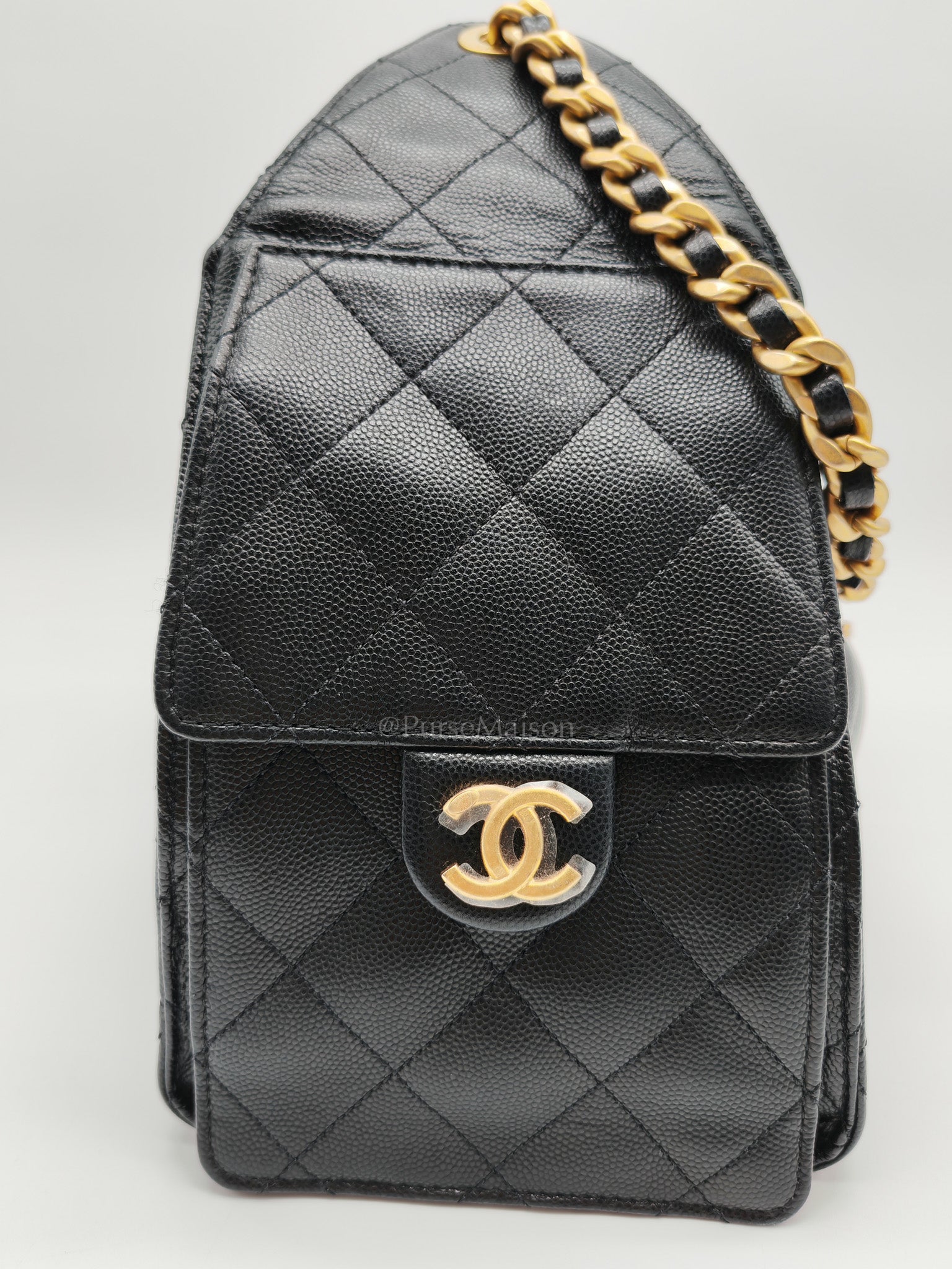 25 Small Shoulder Bag in Black Caviar Leather & Aged Gold Hardware (Microchip)